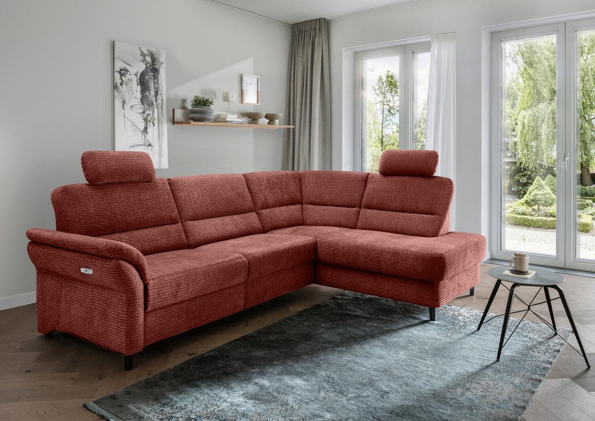 Ecksofa Cavoli Koralle Relaxfunktion S: 266x190 cm - Koralle/Schwarz, MODERN, Textil (266/190cm) - Livetastic