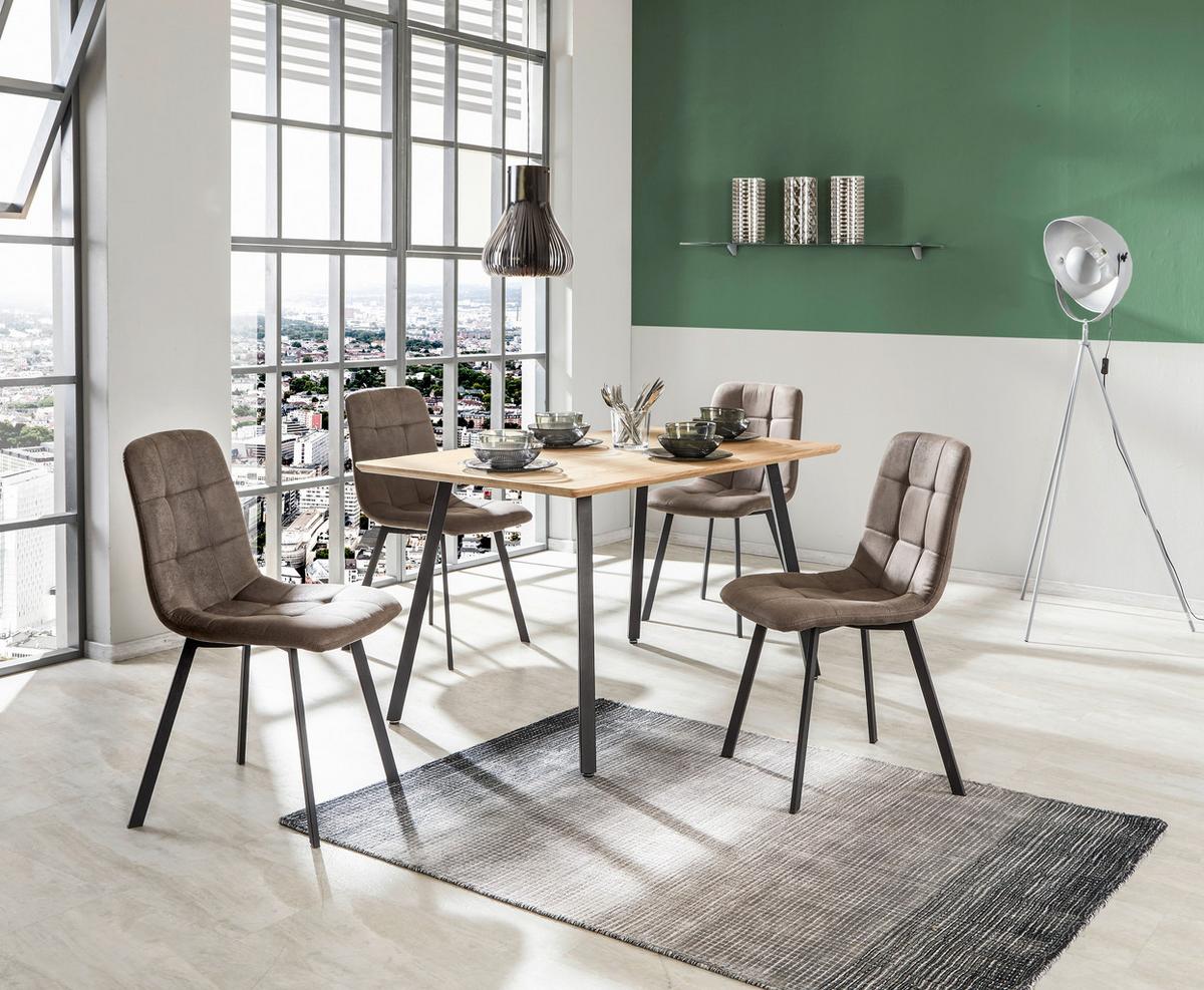 Essgruppe 5-teilig Eiche Dekor, Lederlook Grau - Eichefarben/Grau, MODERN, Holzwerkstoff/Textil (140/76/80cm)