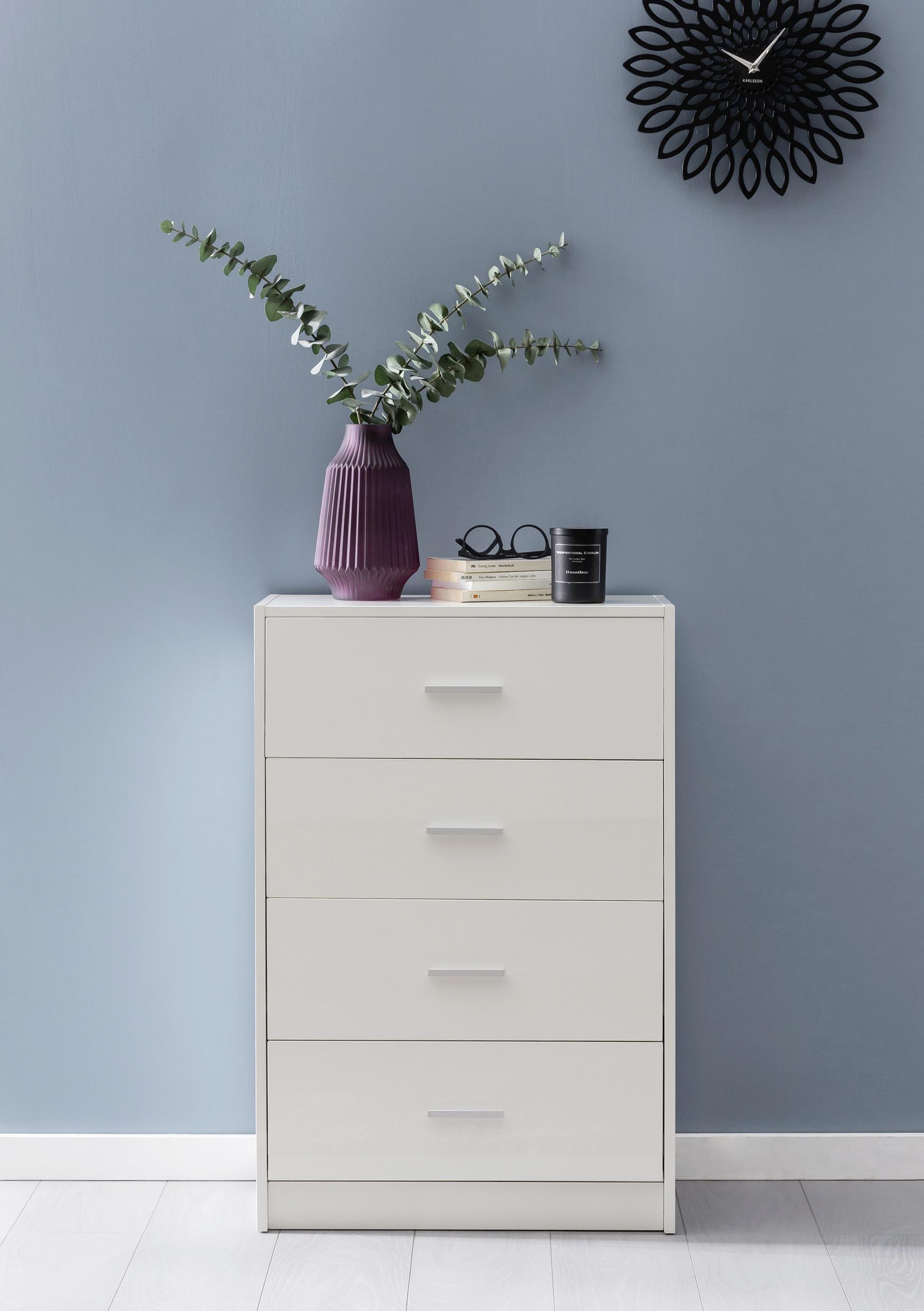 Vysoká komoda biela s vysokým leskom - biela/hliníková, Konventionell, kov/kompozitné drevo (60/90/30cm) - MID.YOU