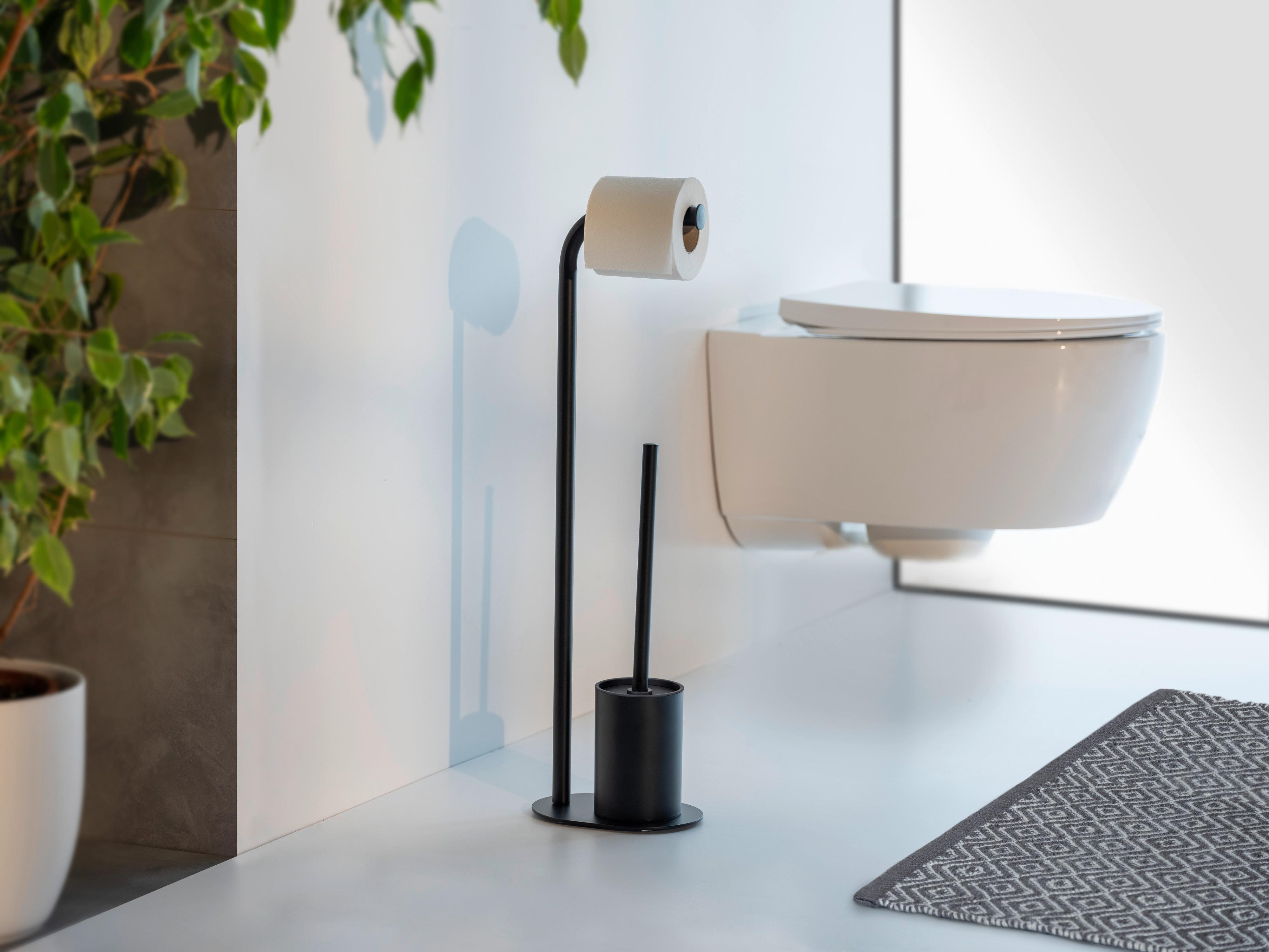 WC-Bürstengarnitur Levante Schwarz B: 23 cm - Schwarz, MODERN, Metall (23/63/17cm) - Wenko