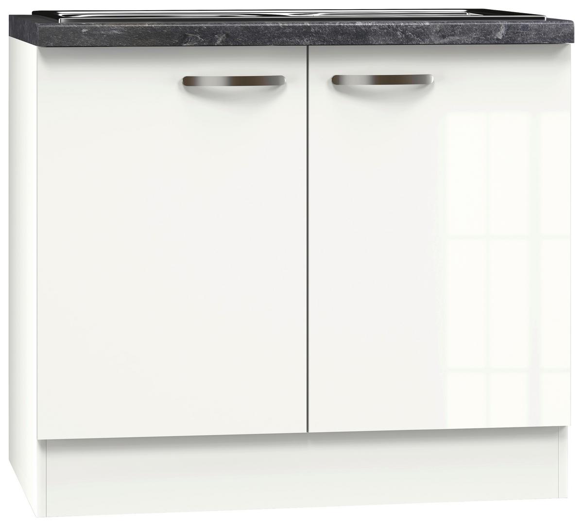 Spülenschrank Mit Spüle Alba B: 100 cm Weiß/Schiefer - Schieferfarben/Weiß Hochglanz, MODERN, Holzwerkstoff (100/86/57cm)