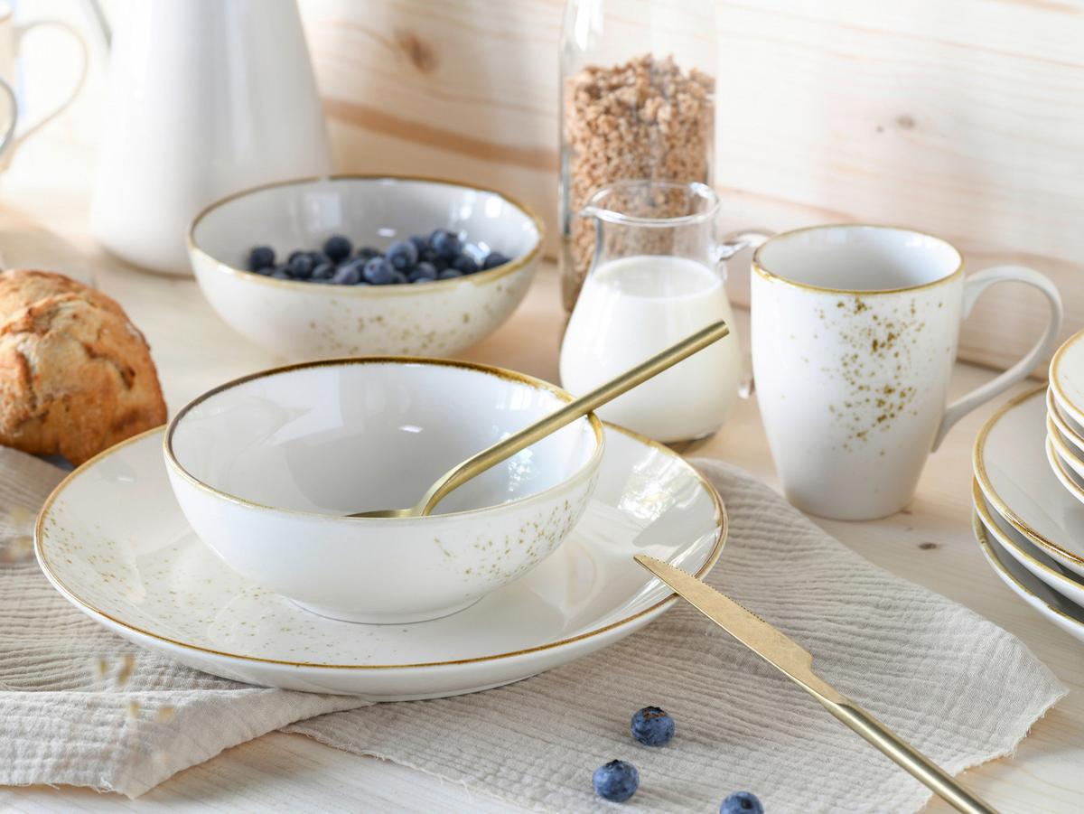 Kombinovaný servis 16-dielny biela/krémová - biela/krémová, Basics, keramika - Creatable