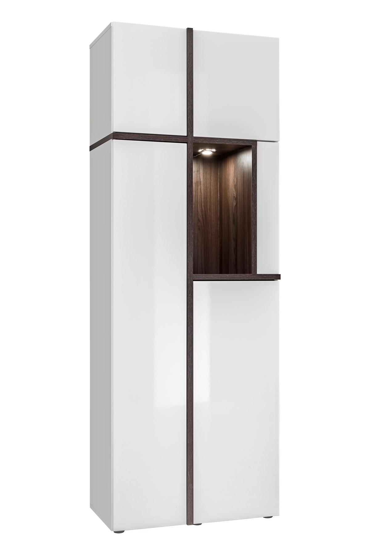 Obývací stěna CROSS, vysoce lesklá bílá - bílá/barvy jilmu, Moderní, kompozitní dřevo/plast (330/195/50cm) - Premium Living