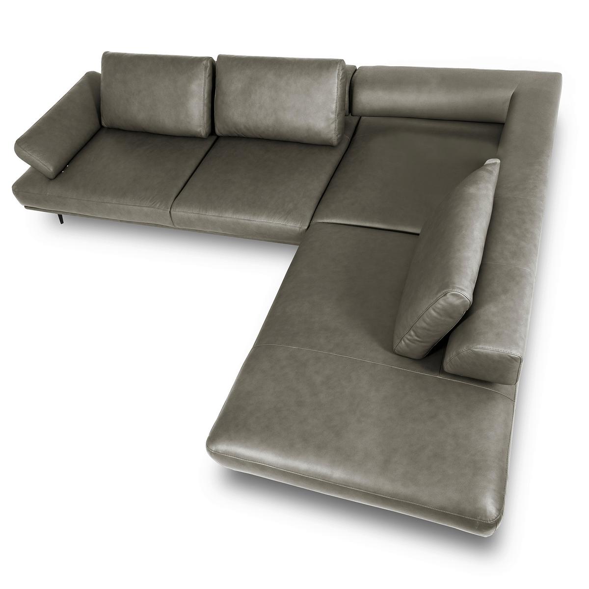 Ecksofa Como Echtleder Grau 306x237 - Schwarz/Grau, Design, Leder (306/237cm) - Livetastic