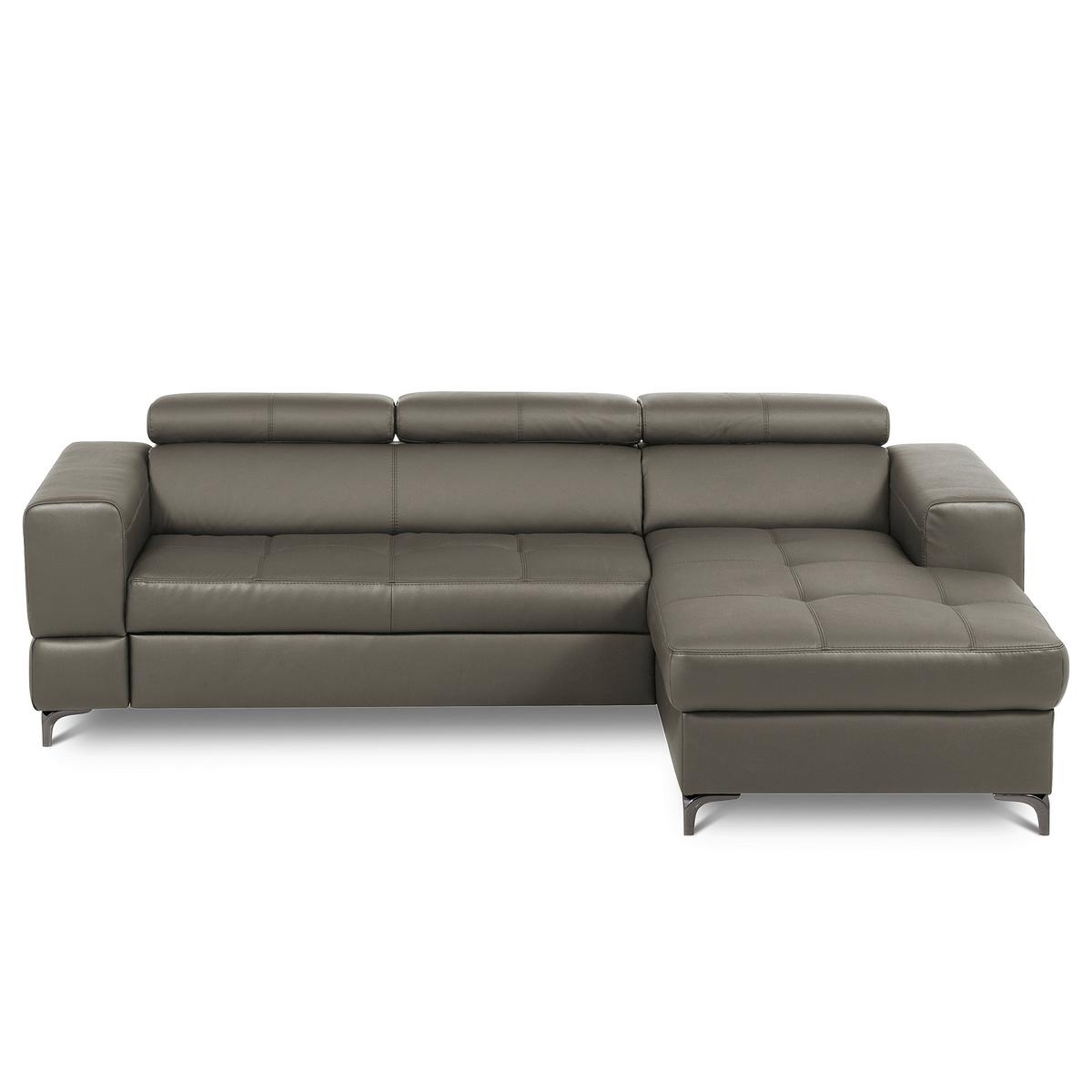 Ecksofa Torino Echtleder Schlammfarben 247x173 - Schlammfarben/Schwarz, Design, Leder/Textil (247/173cm) - Livetastic