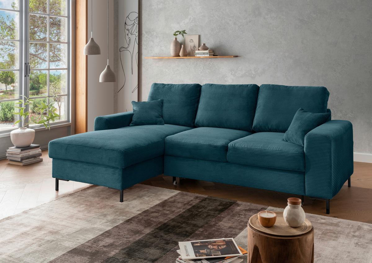Eckschlafsofa Zona, Petrol S: 143x237 Cm - Petrol/Schwarz, KONVENTIONELL, Textil (143/237cm) - Livetastic