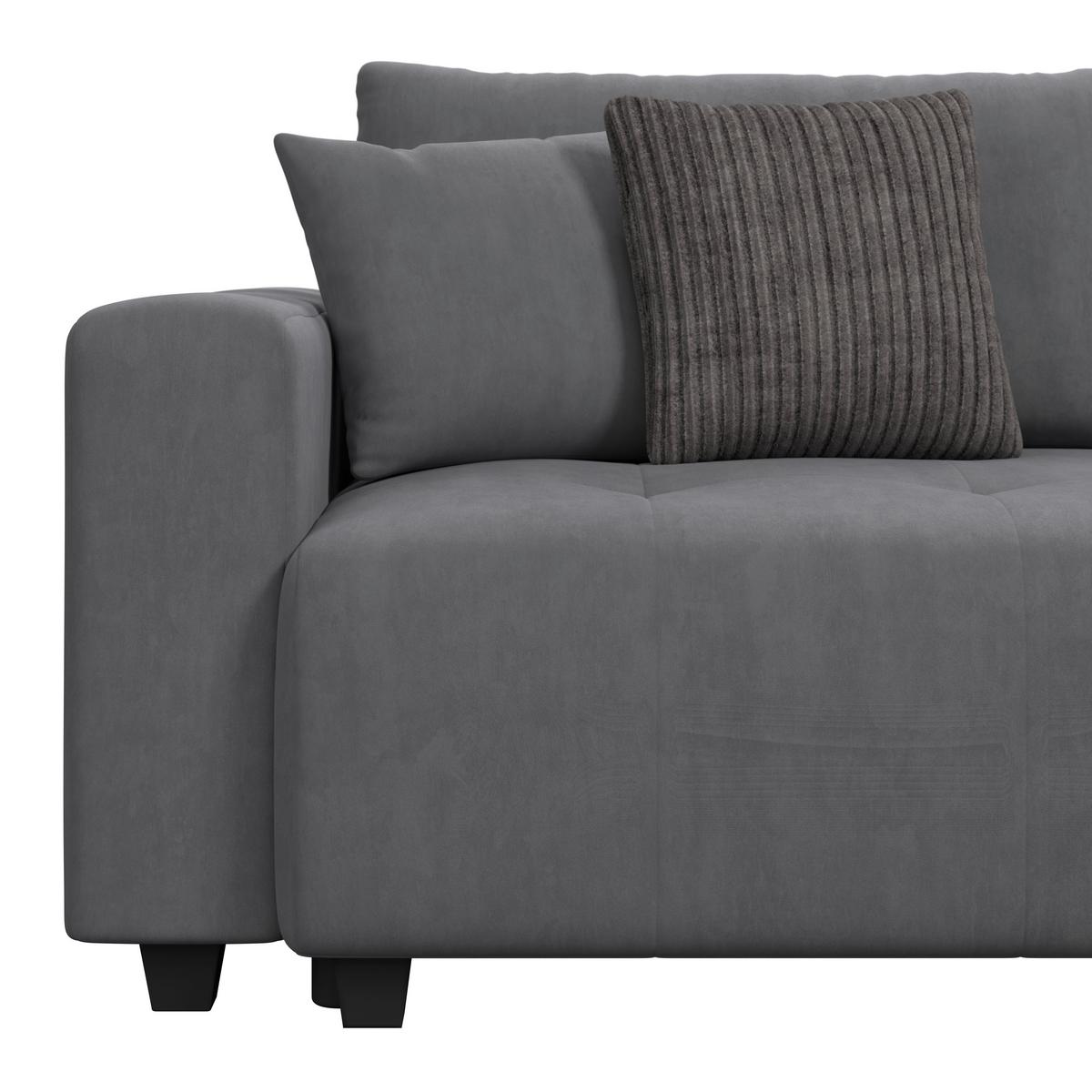 Veľká pohovka LILY, antracitový velúr, s vankúšmi - čierna/antracitová, Trend, kov/drevo (240/90,5/119cm) - Luca Bessoni