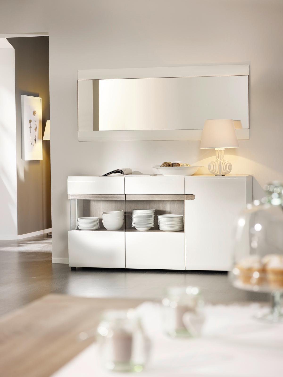 Kommode Linate B: 164 Cm Alpinweiss/trüffel Eiche Dekor - Trüffeleichefarben/Schwarz, MODERN, Glas/Holzwerkstoff (164/86,5/41,9cm)
