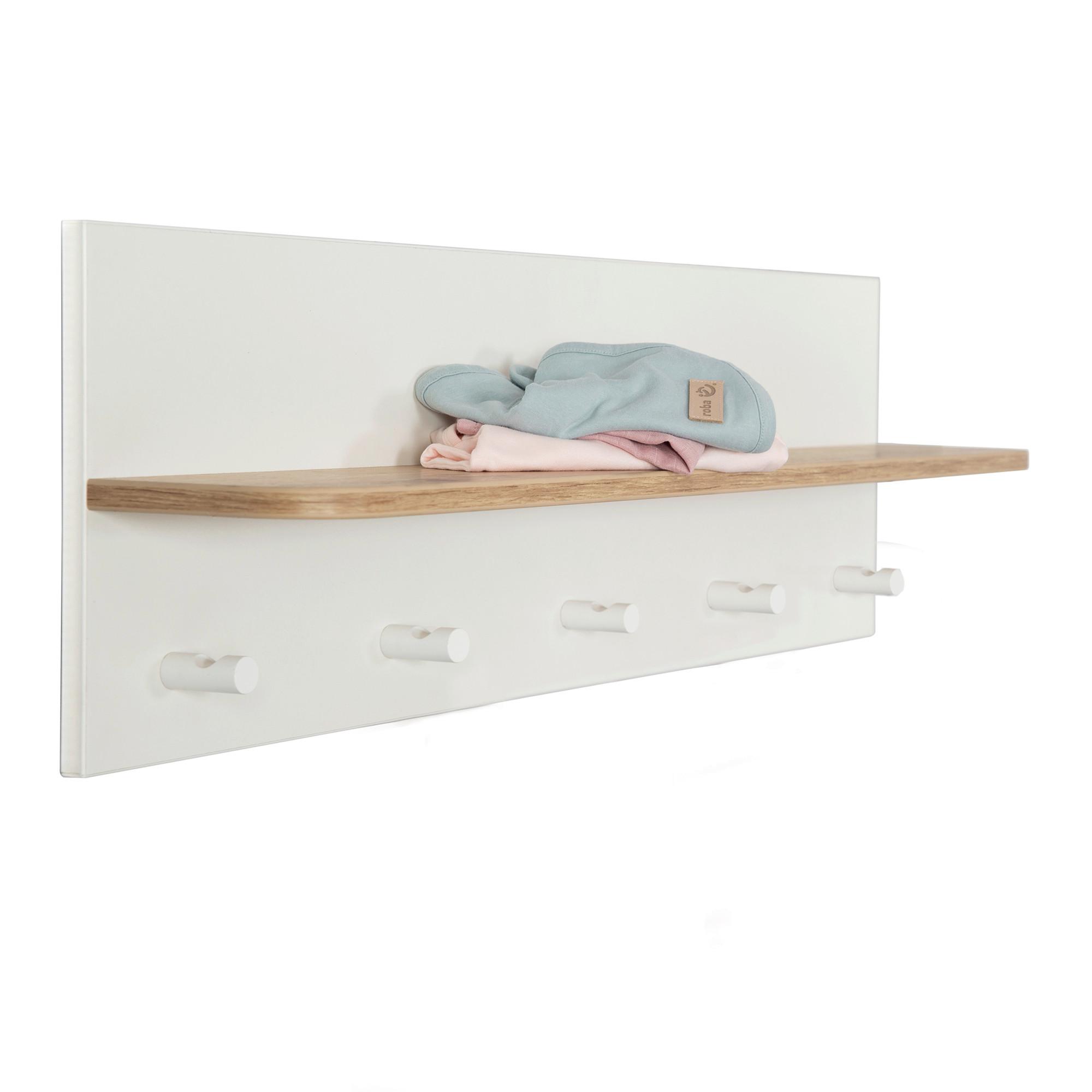 Wandboard Weiß/natur Mit 5 Haken - Weiß/Eiche Artisan, Basics, Holz/Holzwerkstoff (90/29/16,5cm) - Roba