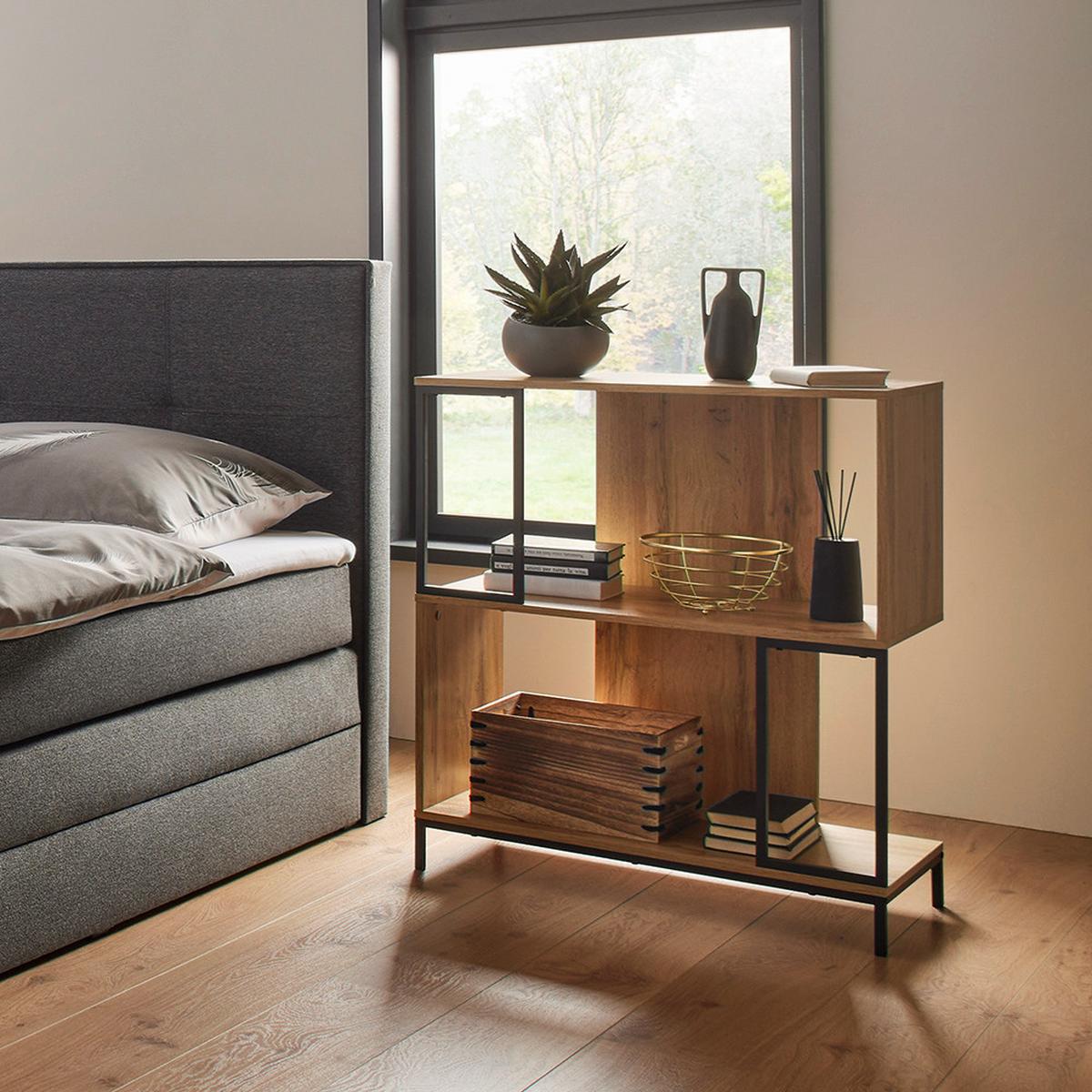 Regál GENY - černá/barvy dubu, Moderní, kov (80/94,6/40cm) - Bessagi Home