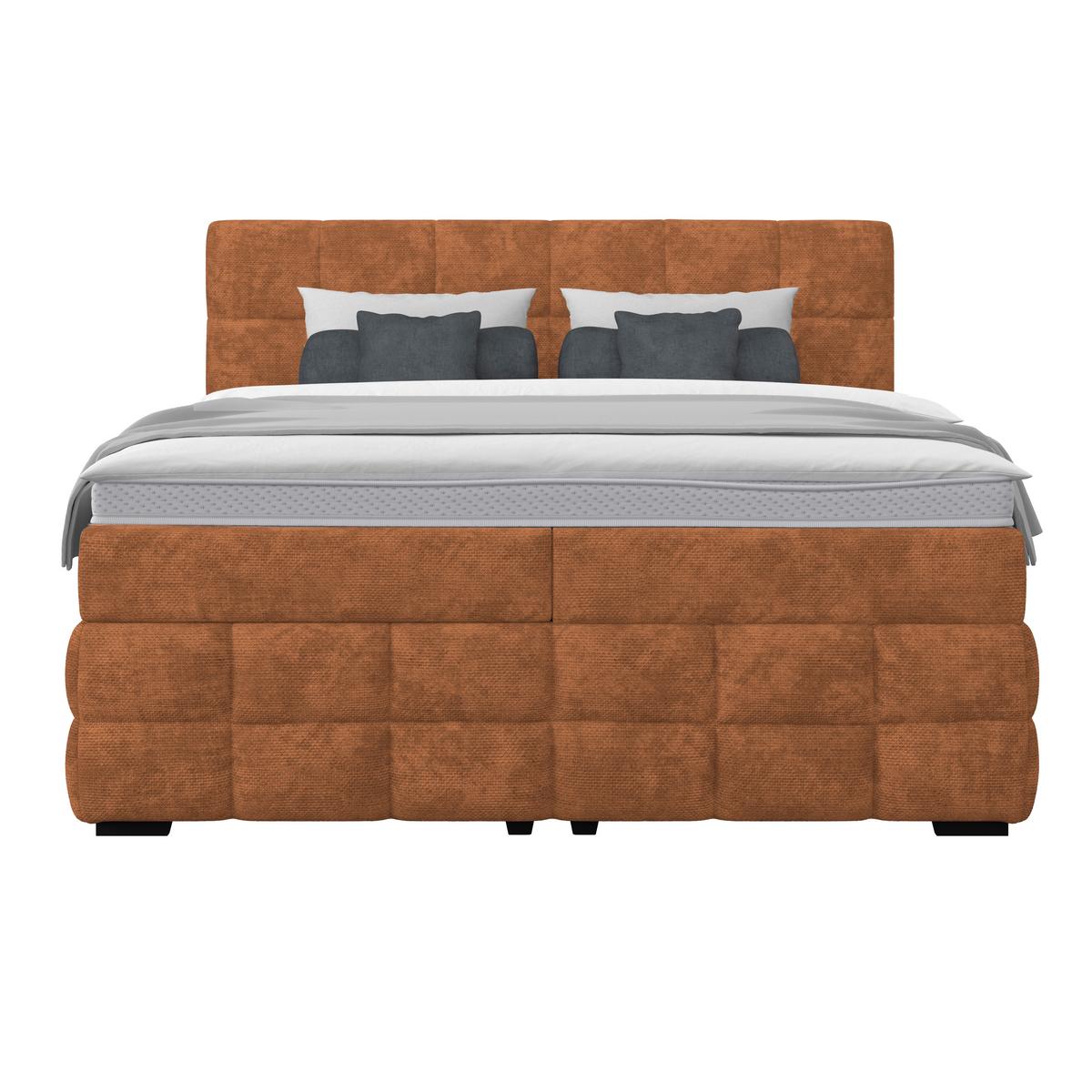 Čalúnená posteľ VEGA 180x200 cm, hrdzavá - čierna/hrdzavá, Trend, drevo/textil (180/200cm)