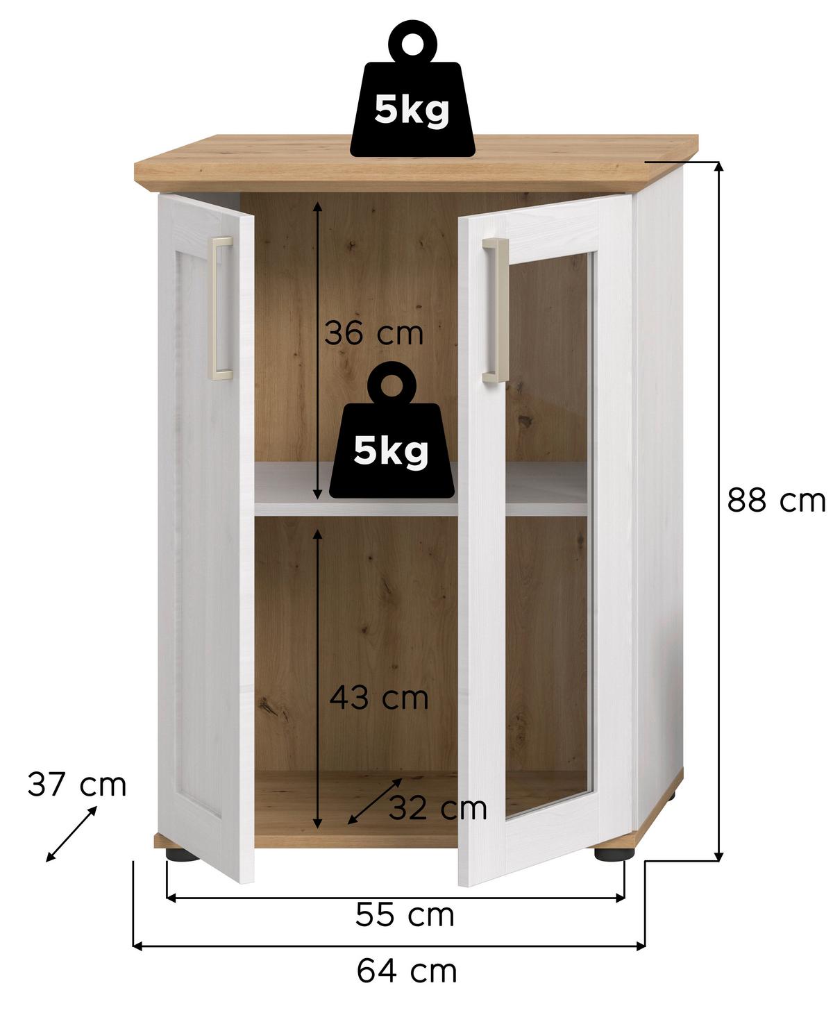 Vitrine Verona Lärchefarben /Eiche Dekor B: 64cm - Lärchefarben/Schwarz, Design, Holzwerkstoff (64/88/37cm) - Livetastic