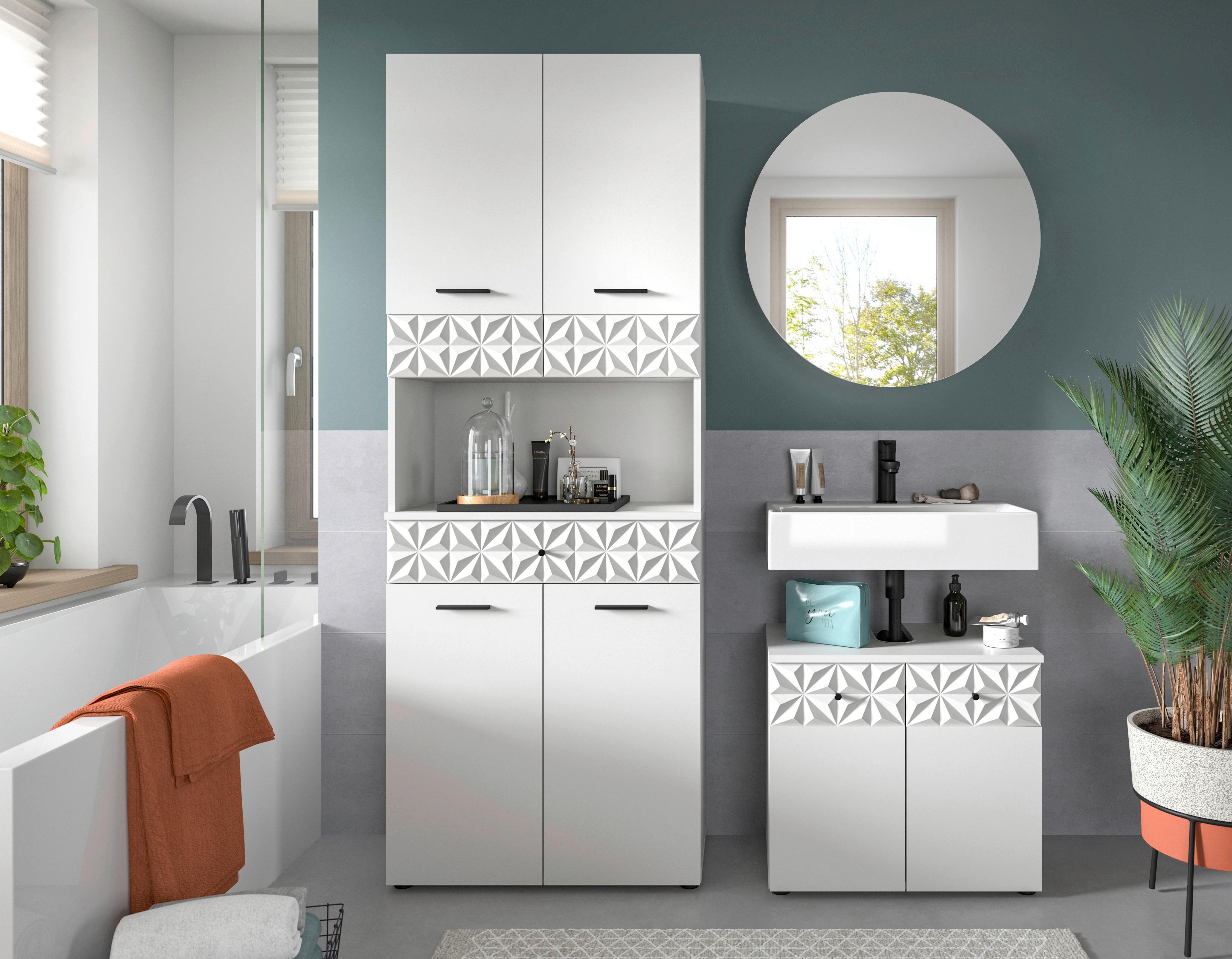 Badezimmer Prisma Weiß B: 130 Cm - Schwarz/Weiß, MODERN, Glas/Holzwerkstoff (130cm) - MID.YOU