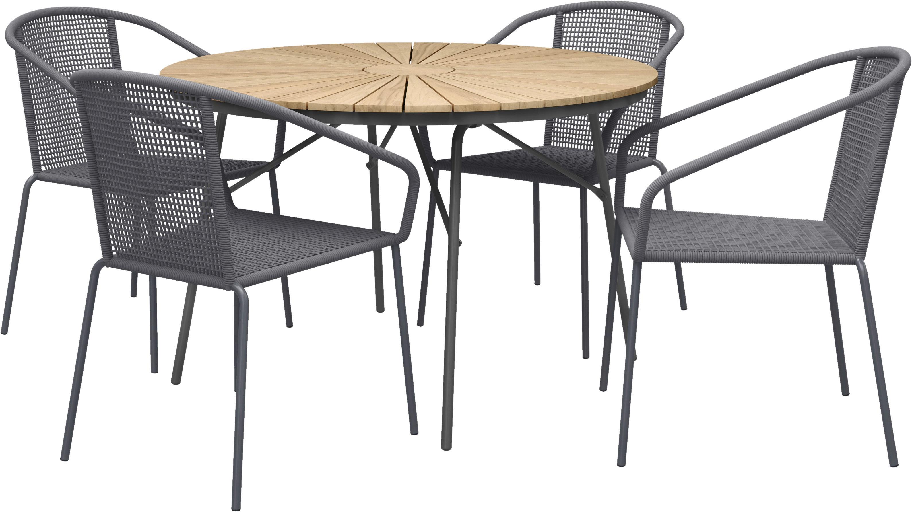 Gartentischgruppe Ellen/Vito 5tlg, Dunkelgrau/Natur - Dunkelgrau/Anthrazit, Natur, Holz/Kunststoff (160/160/74cm) - Gardenson