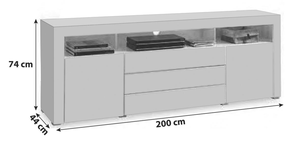 Sideboard Dekor Mit Led 200 Cm Goal Weiß - Alufarben/Weiß, MODERN, Holzwerkstoff (200/74/44cm) - MID.YOU