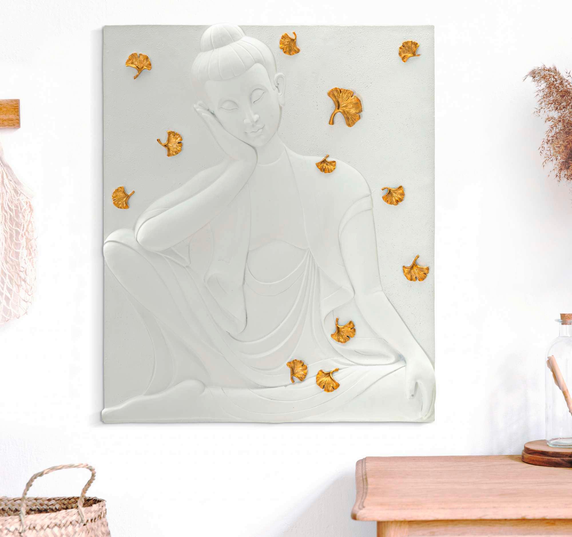Wanddeko Buddha Goldfarben, Weiß B: 46 Cm - Basics, Kunststoff (46/55.5/5.70cm)