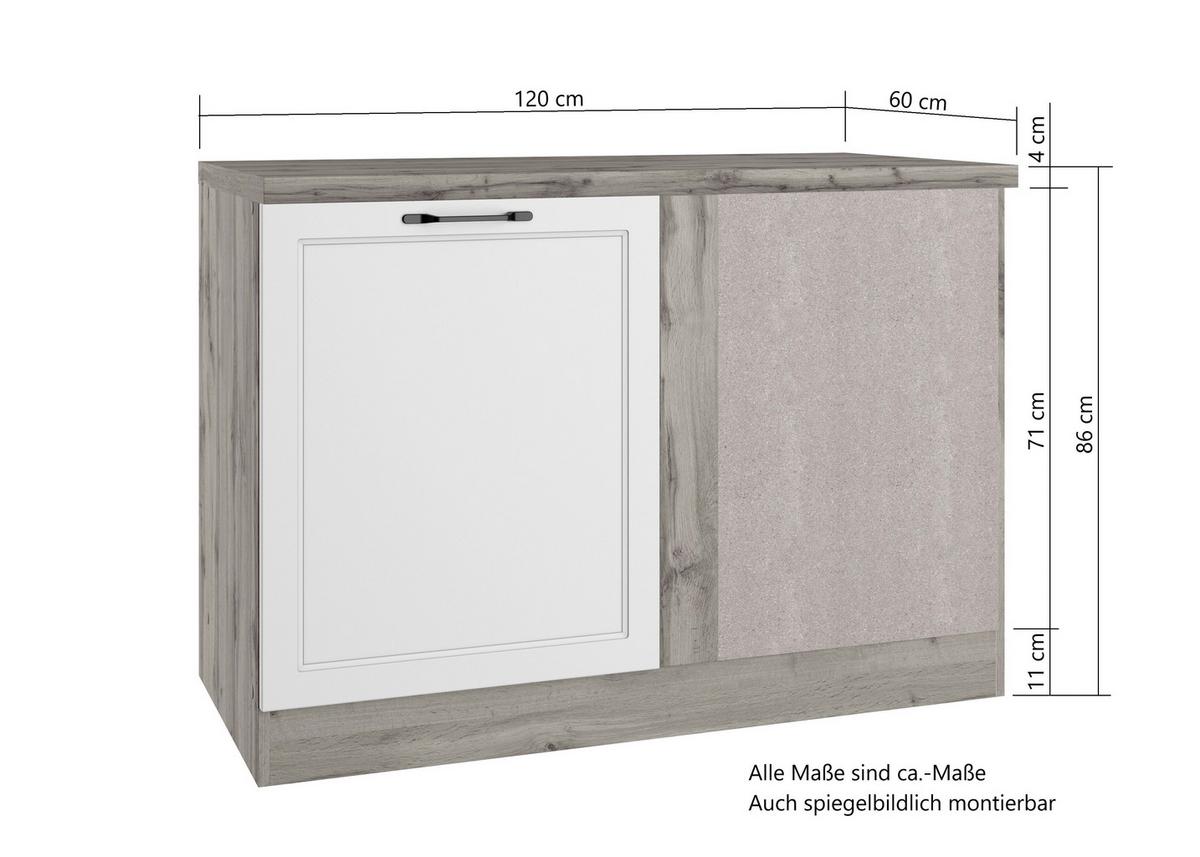 Eckunterschrank Meran B: 120 cm Grau/Eiche Dekor - Eiche Wotan/Grau, LIFESTYLE, Holzwerkstoff (120/86/60cm) - Held
