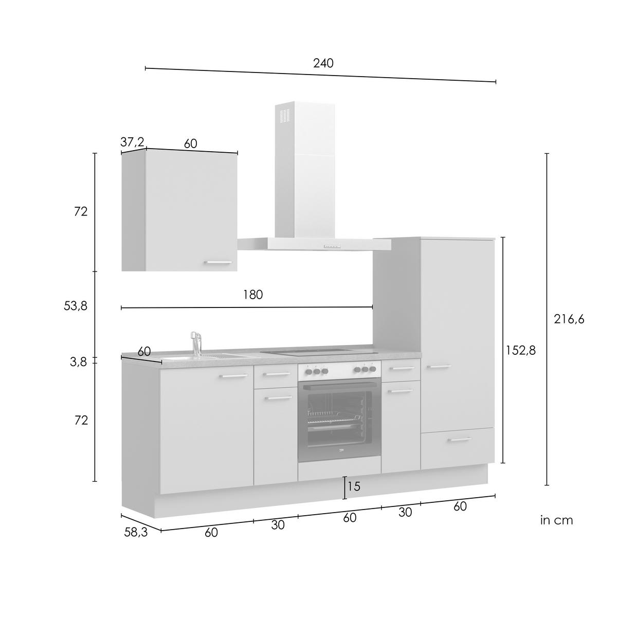 Kuchyňská linka 240 cm, olivově zelená - barvy dubu/černá, Moderní, kov/kompozitní dřevo (240cm) - Nobilia