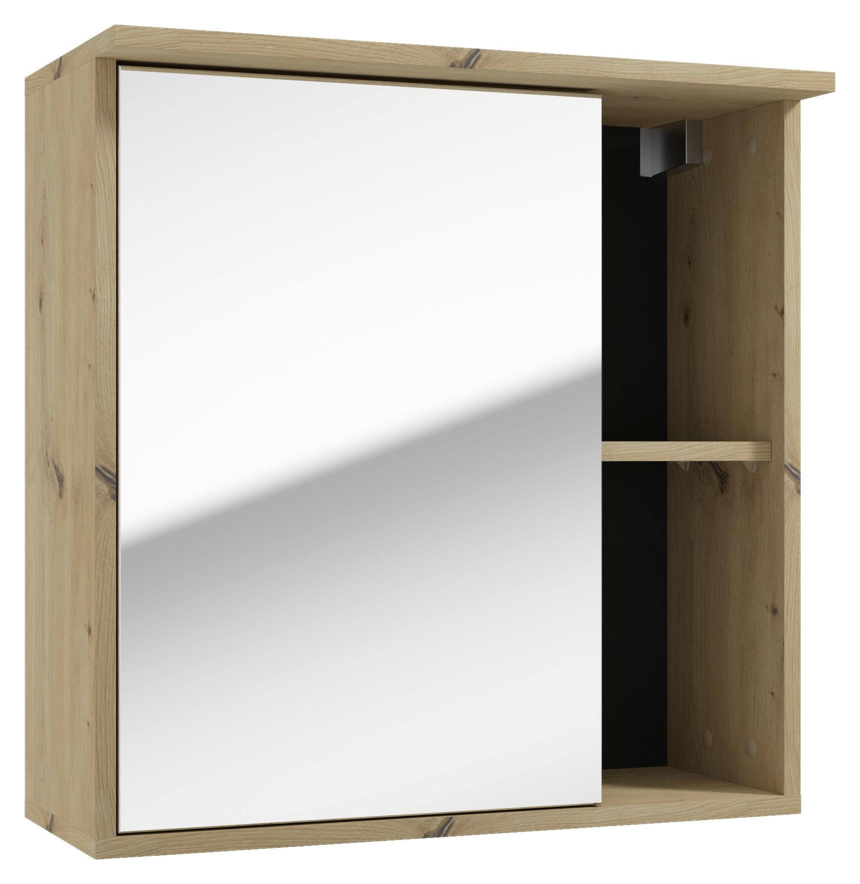 Spiegelschrank Amora Eiche Artisan Dekor 1-türig - Eichefarben, Basics, Glas/Holzwerkstoff (60/61/28cm) - P & B