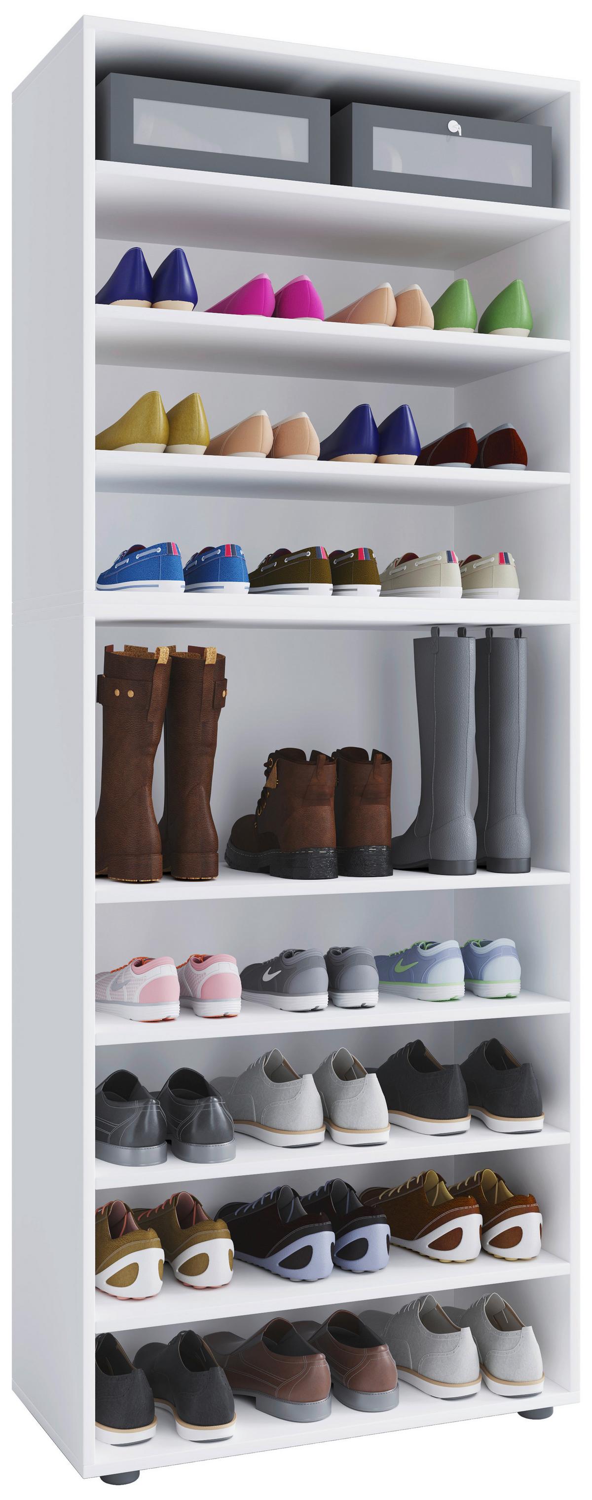 Schuhregal Lona XXL 9 Ablagen Weiß H: 183 cm - Schwarz/Weiß, KONVENTIONELL, Holzwerkstoff (70/183/37cm) - MID.YOU