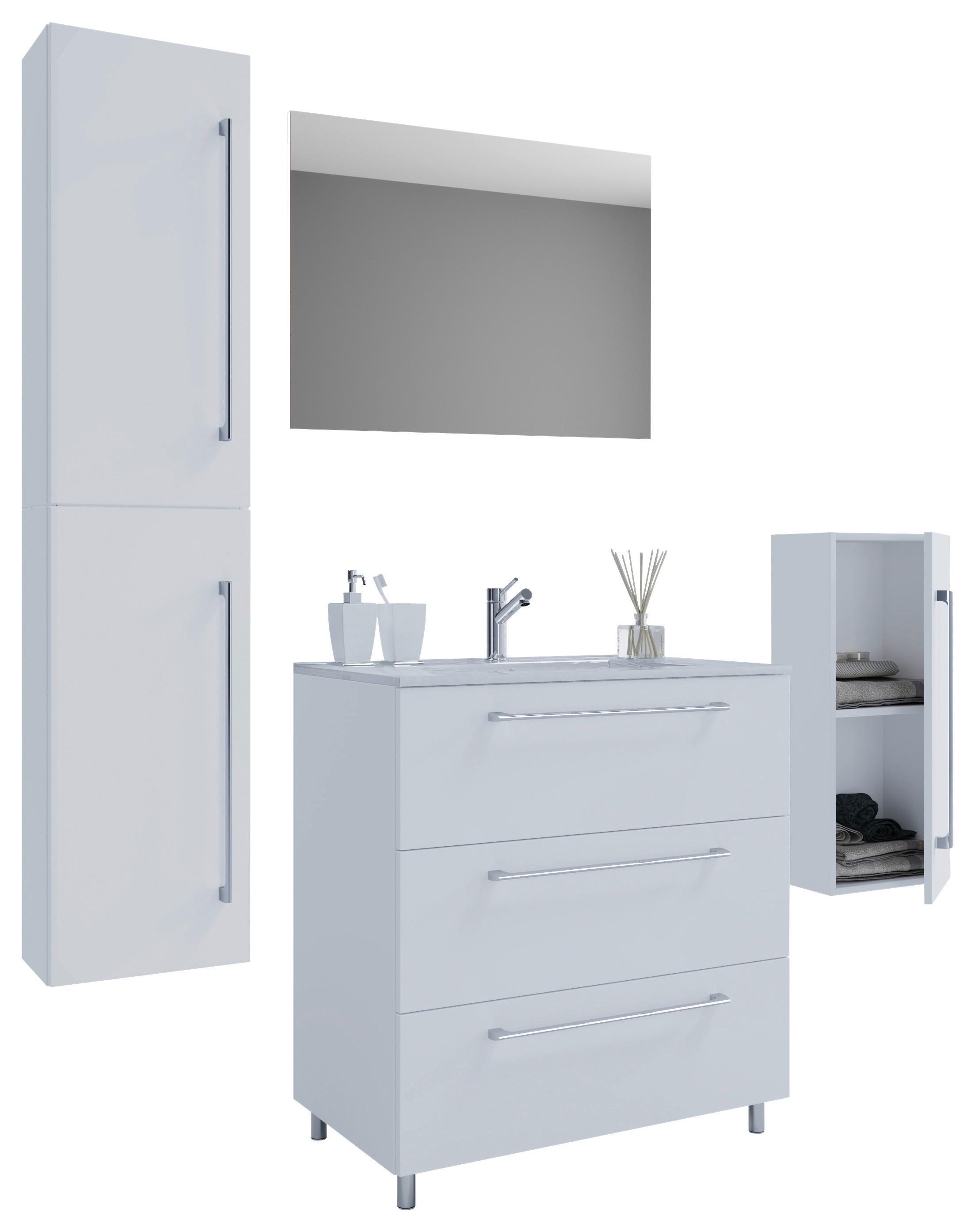 Badezimmer Schubo 5-Teilig Weiß B: 146 cm - Alufarben/Weiß, MODERN, Keramik/Holzwerkstoff (146cm) - MID.YOU
