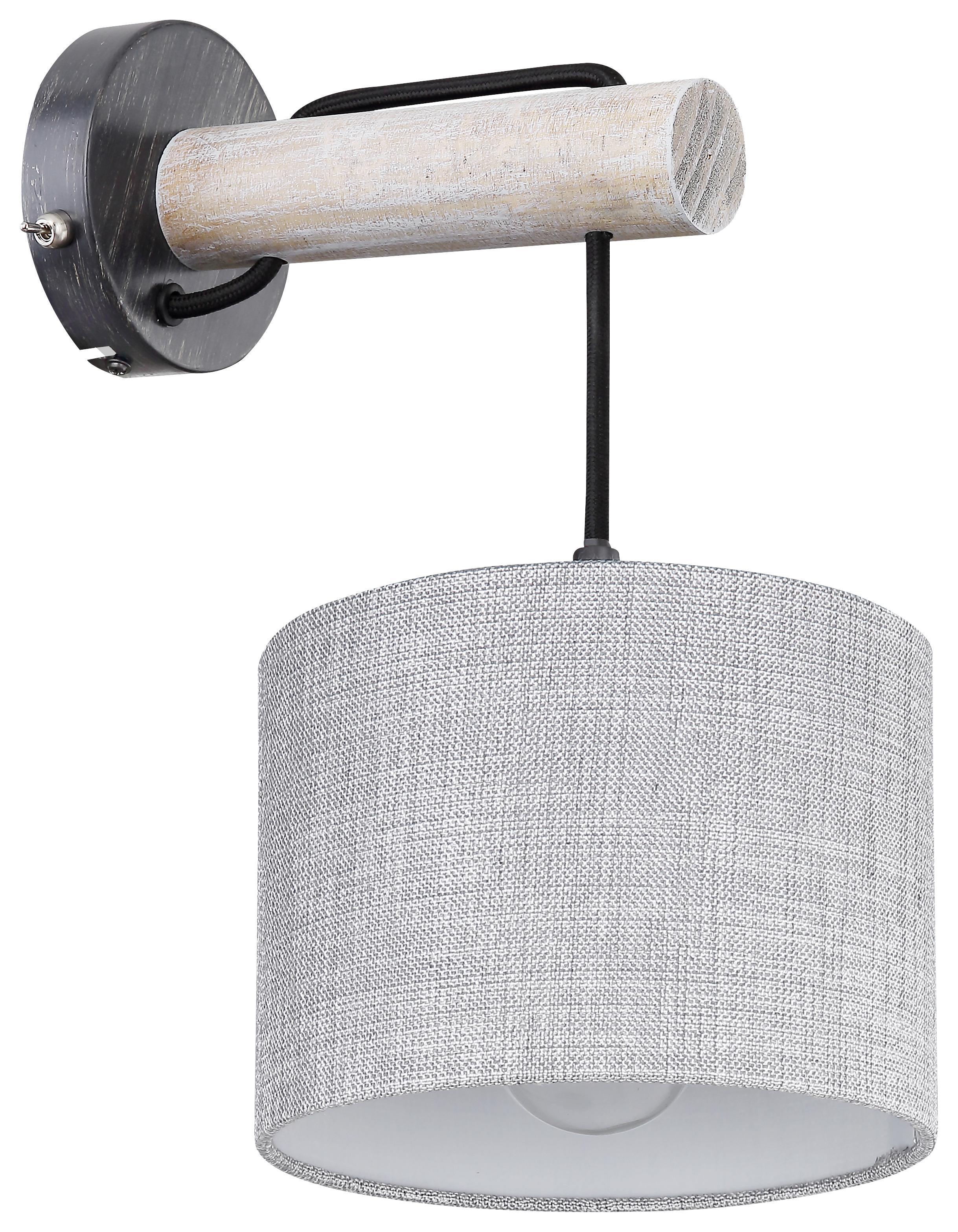 Wandleuchte Roger 1-flammig Mit Textil-Schirm + Schalter - Schwarz/Grau, Natur, Holz/Textil (18/25,5/33,5cm) - Globo