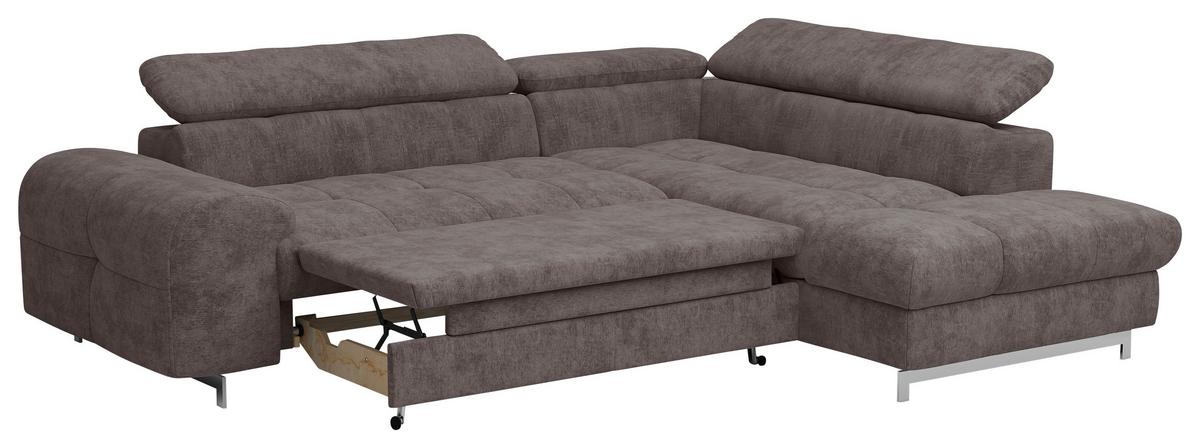 Ecksofa mit Schlaffunktion Cloud Dunkelbraun 257x206 cm - Chromfarben/Dunkelbraun, KONVENTIONELL, Textil (257/206cm) - Livetastic