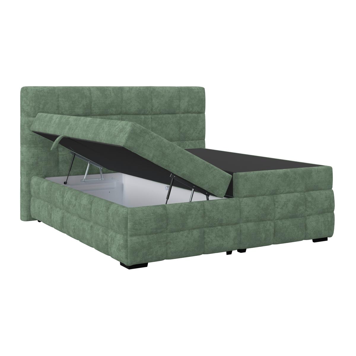 Čalúnená posteľ VEGA 160x200 cm, mätovozelená - čierna/zelená, Trend, drevo/textil (160/200cm)