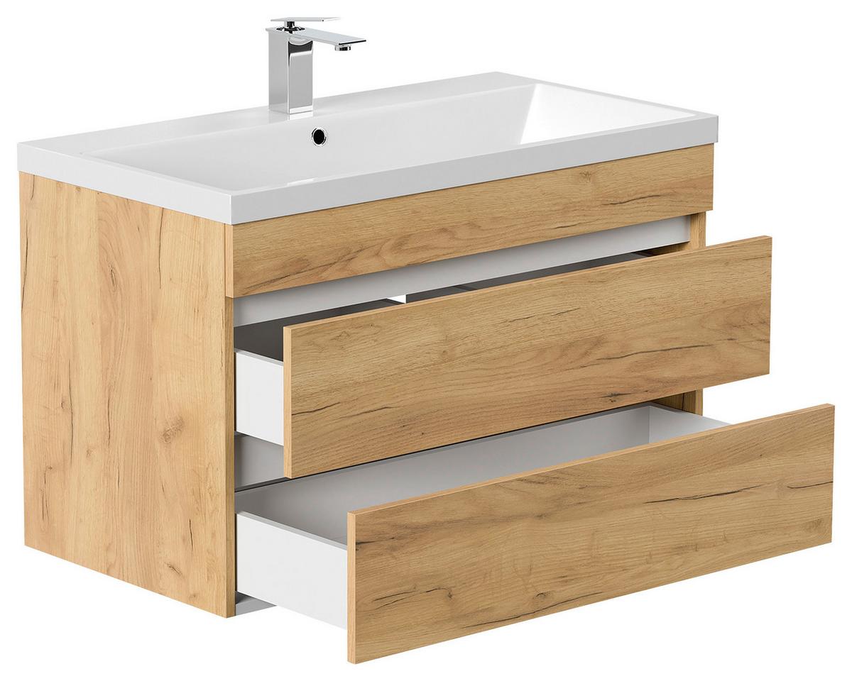 WASCHTISCHKOMBI Fellini Eichefarben B: 90cm - Eichefarben/Weiß, Basics, Holzwerkstoff/Stein (90cm) - MID.YOU