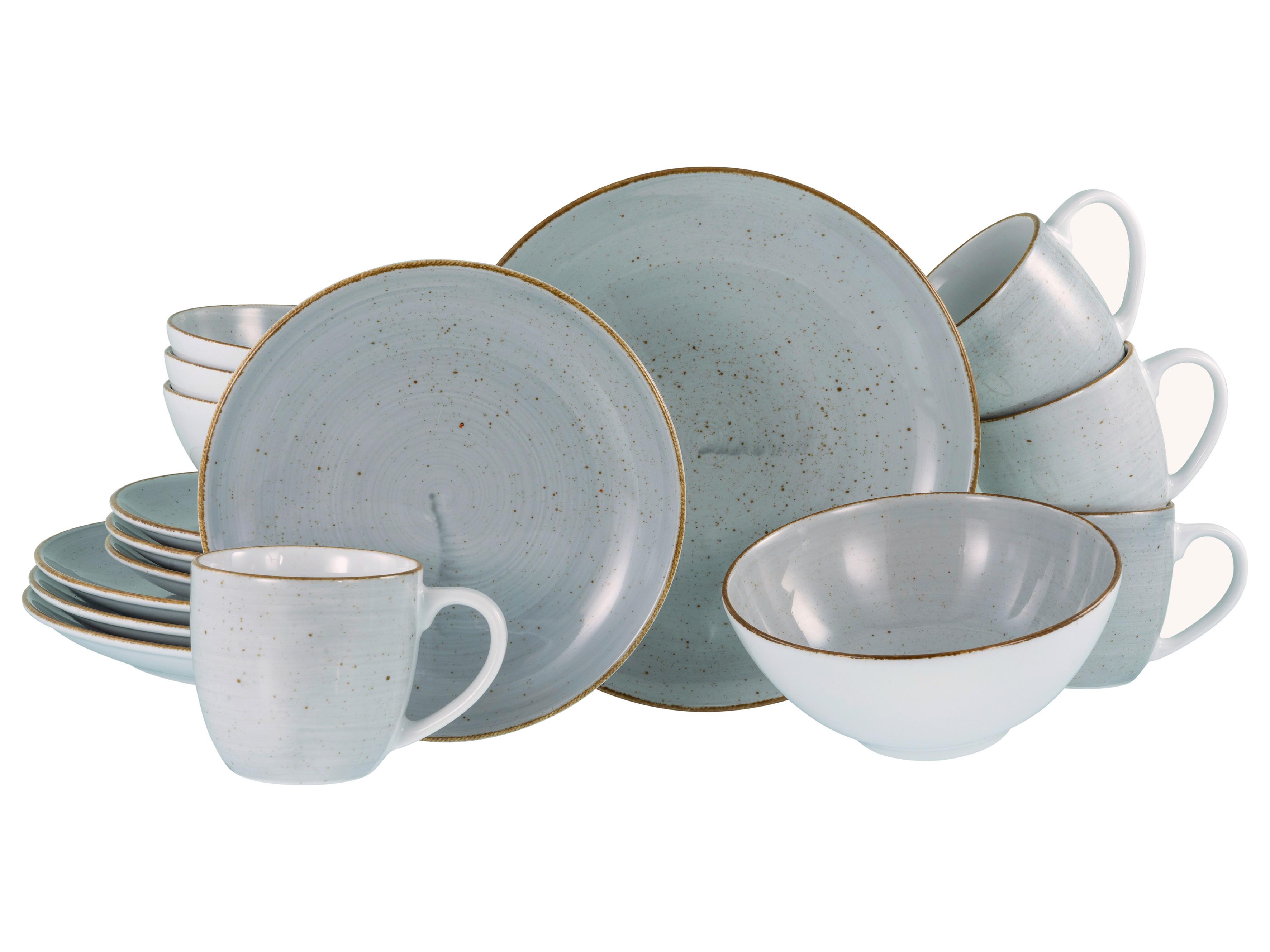 Kombiservice 16-Tlg. Keramik, Weiß, Hellgrau - Hellgrau/Weiß, Basics, Keramik - Creatable