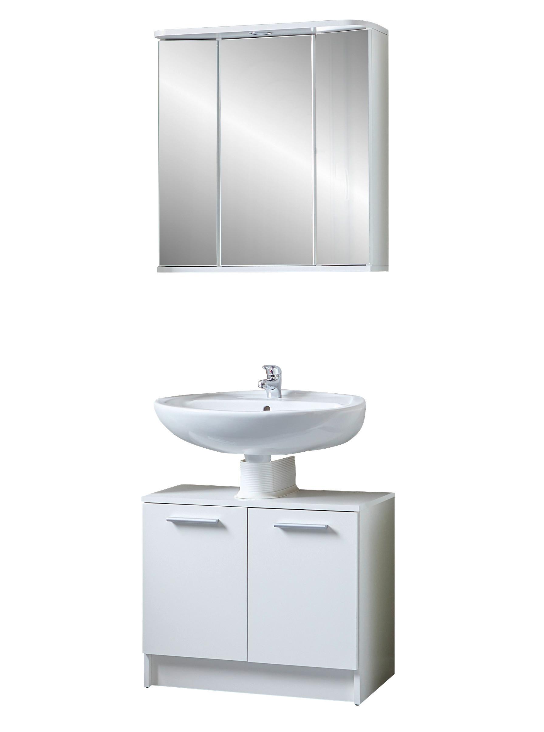 Badezimmer Verona Weiß Dekor 2-teilig - Weiß, KONVENTIONELL, Glas/Holzwerkstoff (64/189/32,5cm)