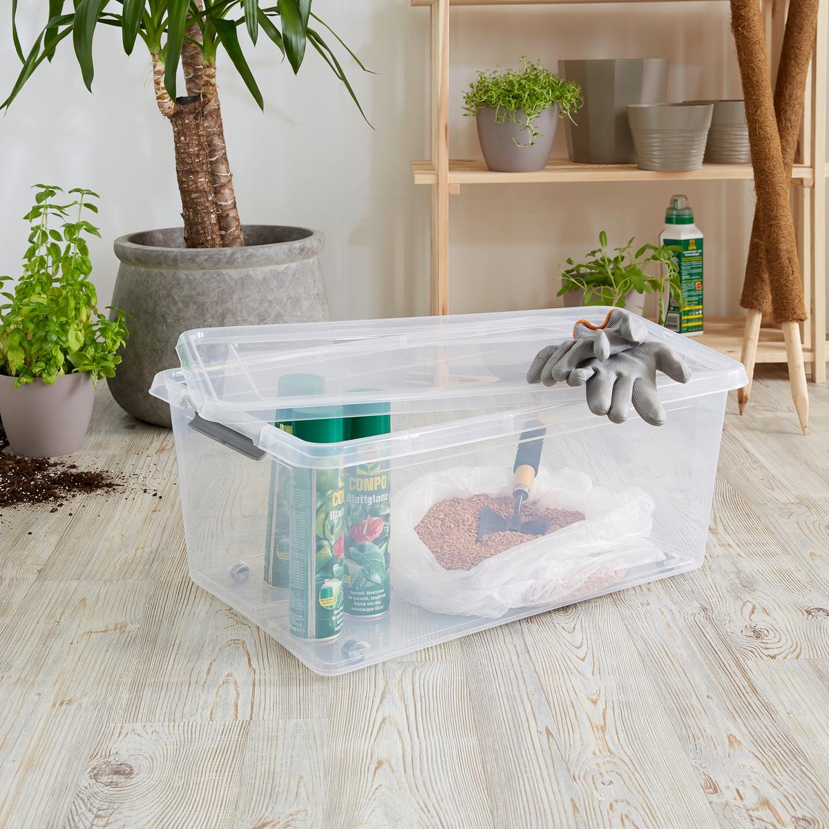 Aufbewahrungsbox mit Deckel Mila 40l, 58x39x26 cm - Transparent/Schwarz, Basics, Kunststoff (58/39/26cm) - Homezone
