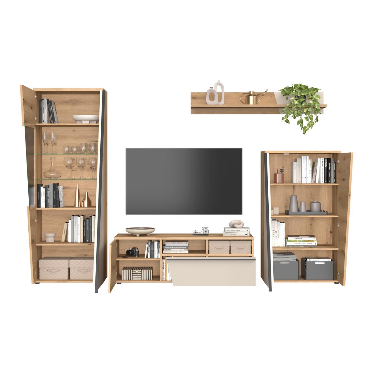 Highboard Venedig NEW Eichefarben/Kaschmir B: 77 cm - Kaschmir/Eichefarben, MODERN, Holzwerkstoff (77/134/37cm)