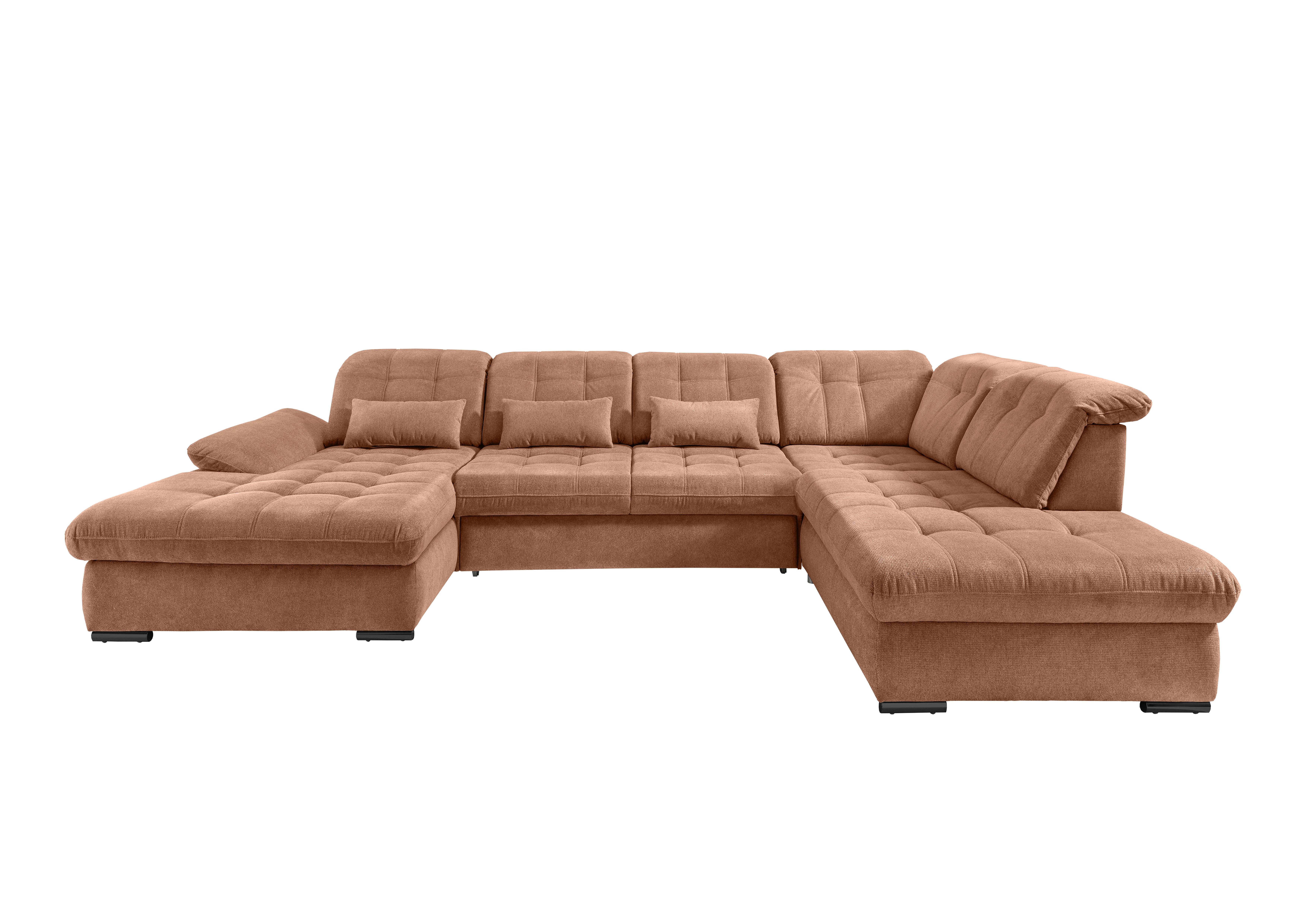Wohnlandschaft mit Bettkasten Rigatti Koralle B: 387 cm - Koralle/Schwarz, MODERN, Textil (184/387/252cm) - Livetastic
