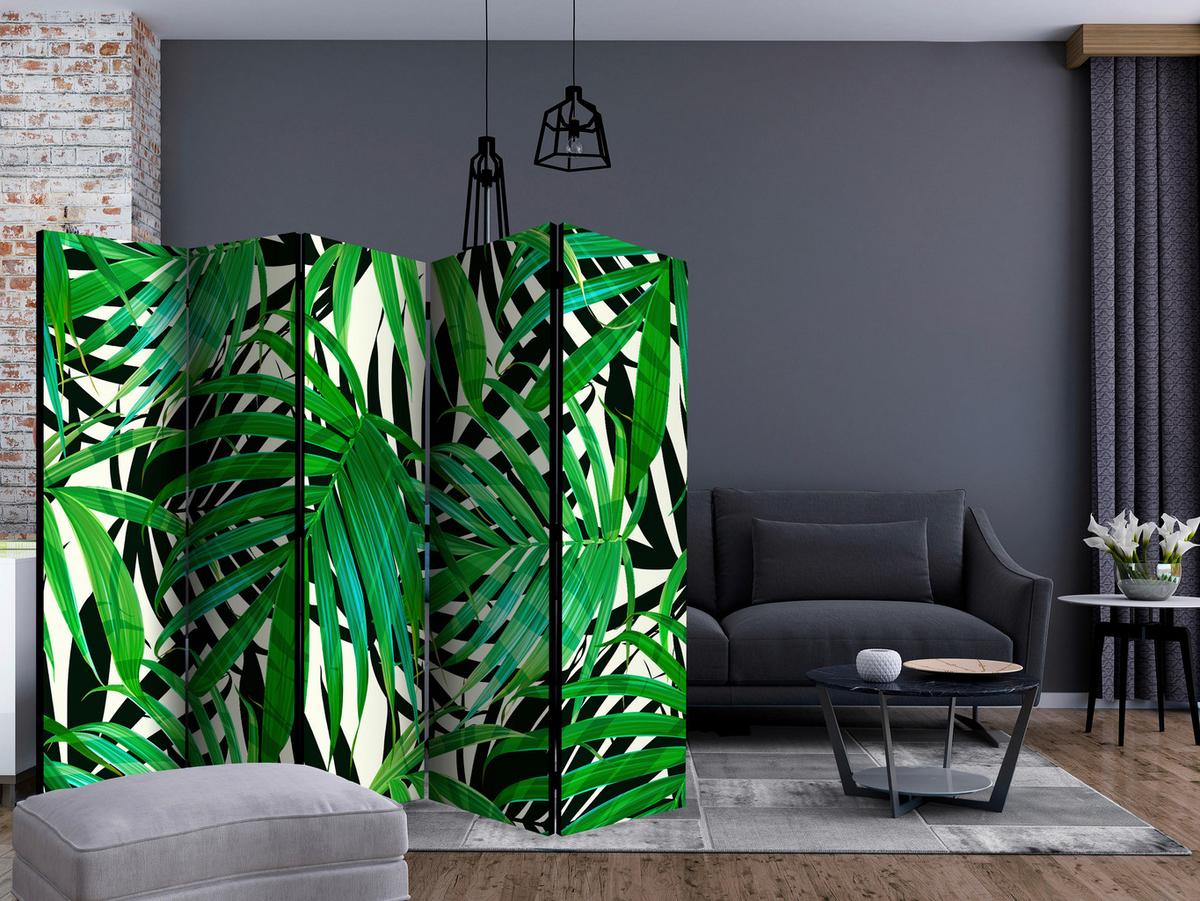 Paravent Grün Weiß B: 225 Cm - Weiß/Grün, Basics, Holz/Textil (225/172/3cm) - artgeist