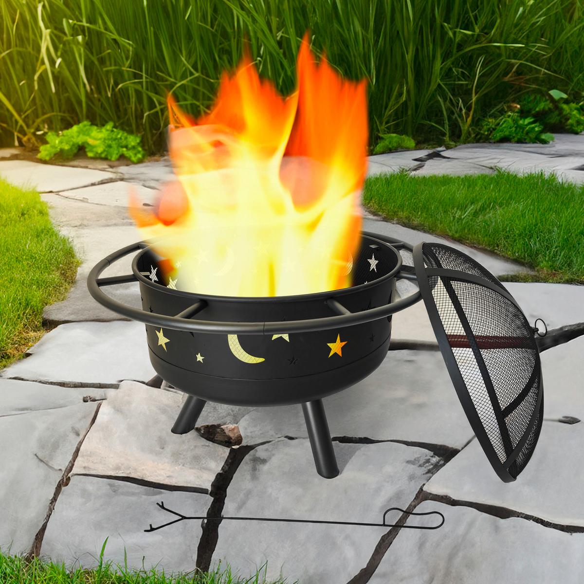 Feuerkorb Feuerstelle mit Funkenschutz - Schwarz, LIFESTYLE, Metall (76/60cm)