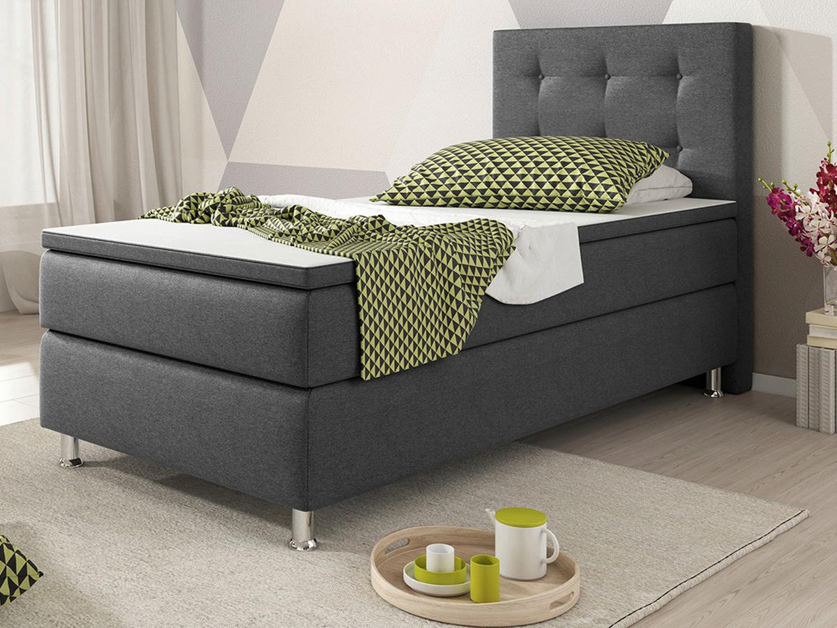 Boxspringbett Mit Topper 90x200 Köln - Anthrazit/Silberfarben, KONVENTIONELL, Textil (90/115/210cm) - MID.YOU