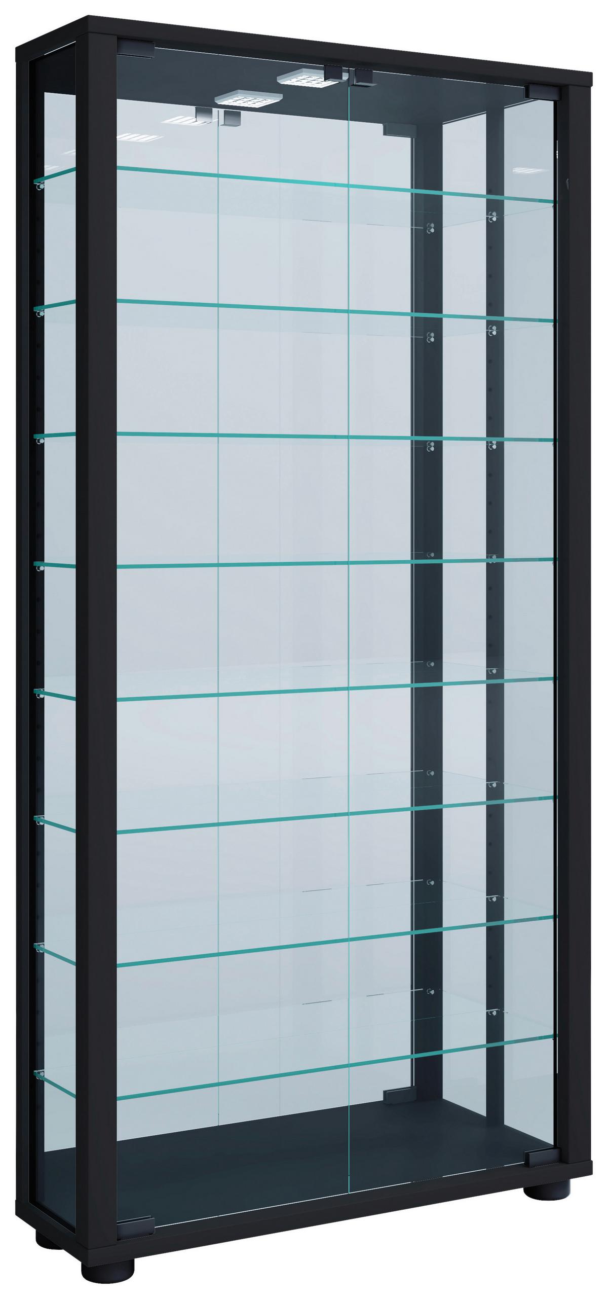 Vitrine Lumo Schwarz B: 59 cm - Schwarz, MODERN, Glas/Holzwerkstoff (59/114,8/18cm) - MID.YOU