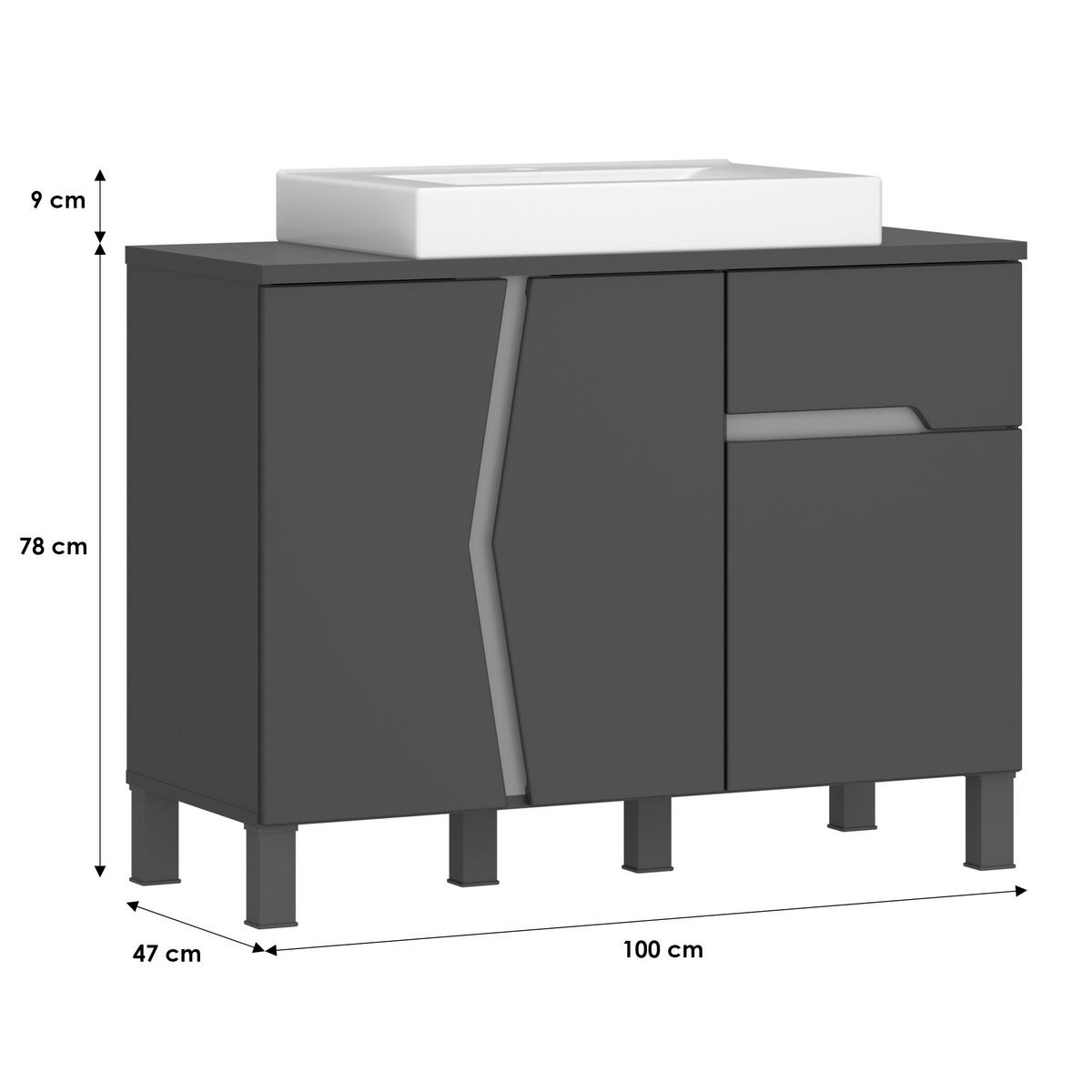 Waschtischkombi Manhattan Man Lu2 - Anthrazit/Weiß, MODERN, Keramik/Holzwerkstoff (100cm) - Luca Bessoni