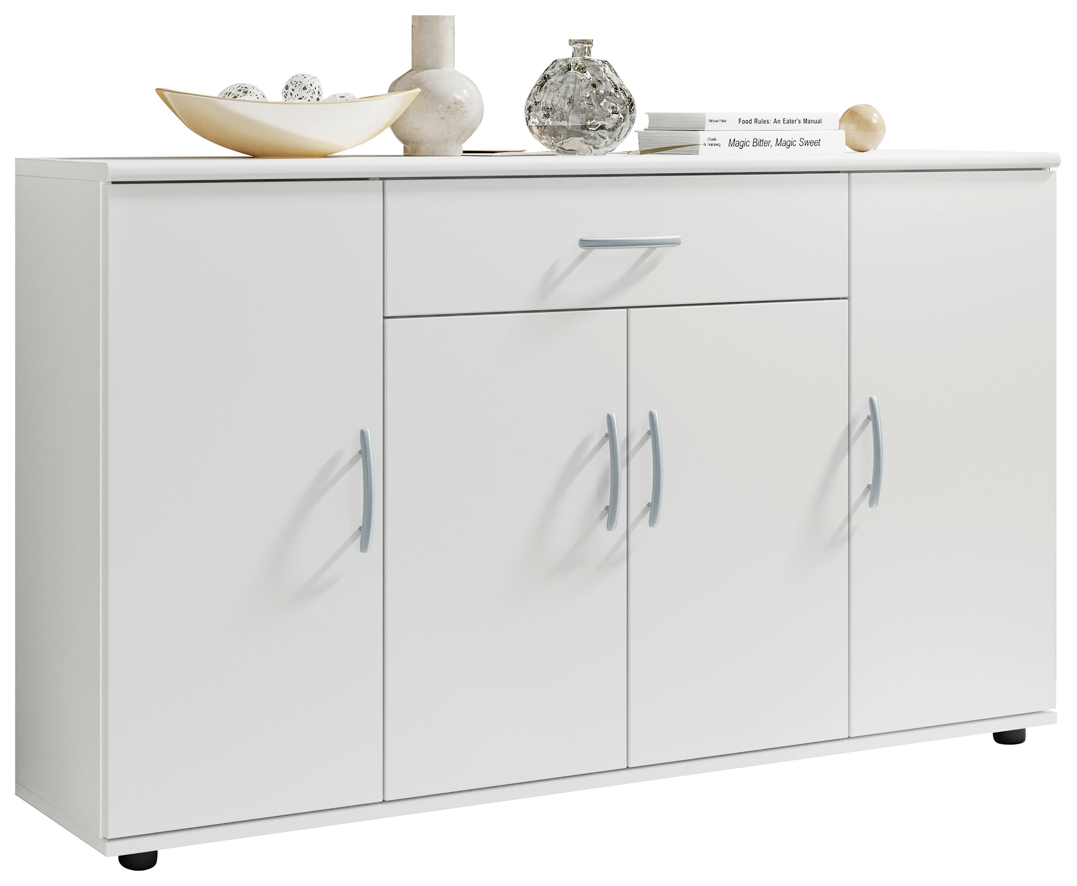 Kommode 118cm Lilly Weiß - Silberfarben/Weiß, KONVENTIONELL, Holzwerkstoff (118/70/30cm) - Livetastic