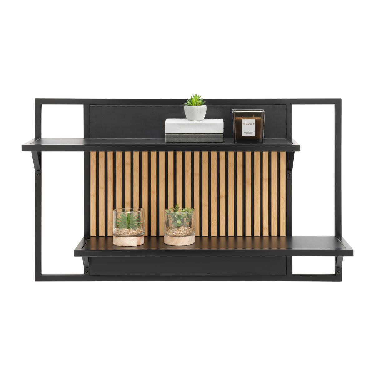 Nástenný regál MADRID - čierna/farba duba, Modern, kov/drevo (100/60/25cm) - Mömax