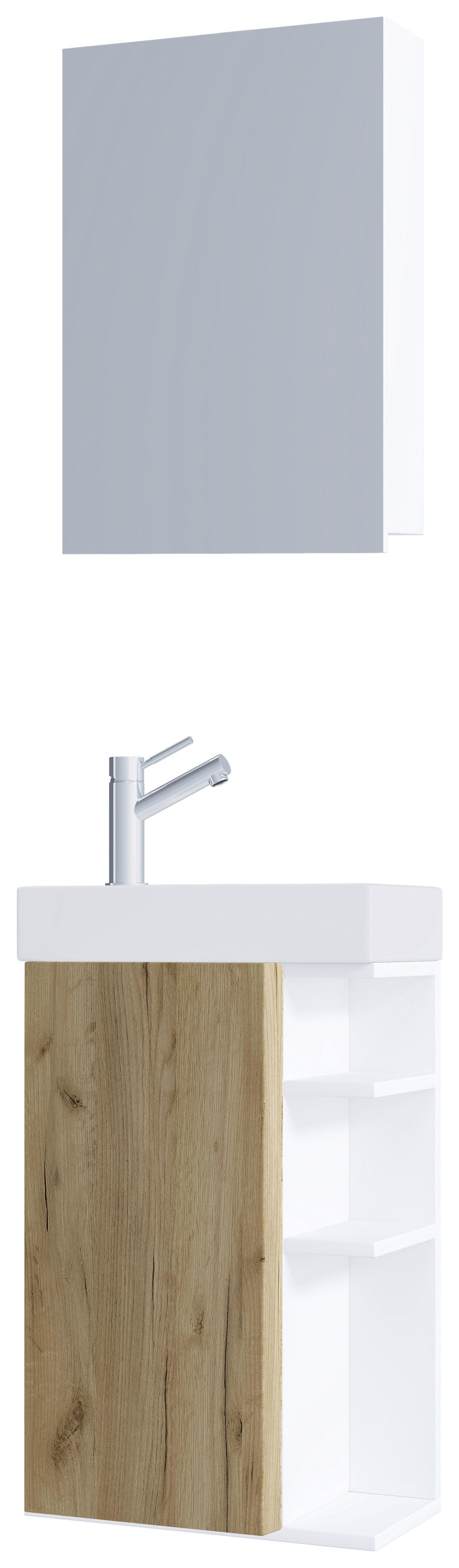 Gästebad Lumia - Honigeiche/Weiß, MODERN, Glas/Keramik (40cm) - MID.YOU