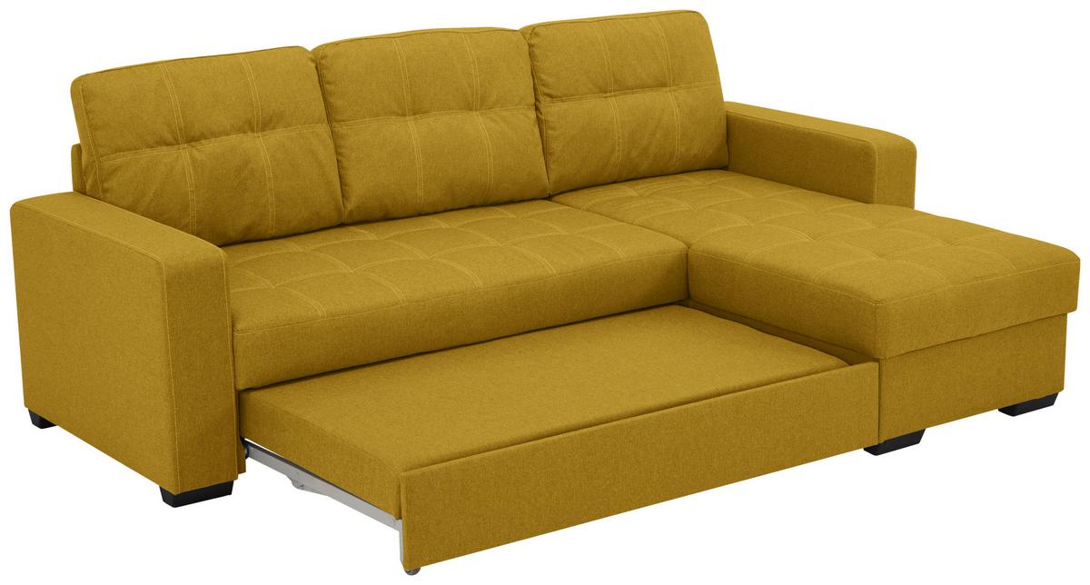 Eckschlafsofa Mediolan Senfgelb S: 240x160 cm - Senfgelb/Schwarz, Design, Textil (240/160cm) - Livetastic