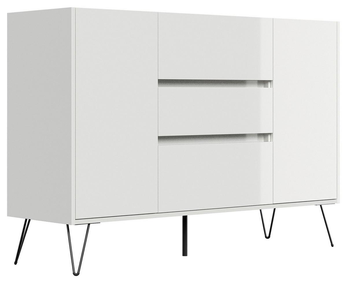 Sideboard Posseik Industrial Eichefarben/Weiß B: 140 cm - Weiß Hochglanz/Eichefarben, Design, Holzwerkstoff (140/93,6/42cm) - P & B