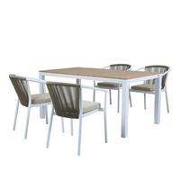 Gartenset Suvi 5tlg - Weiß/Teakfarben, MODERN, Metall (160/90/74cm) - Ambia Garden