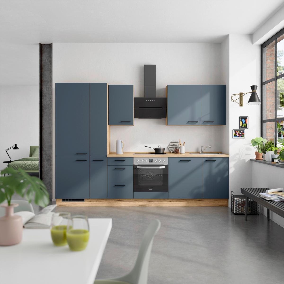 Küchenleerblock Easytouch High-Line, H7 Links - Blau/Eichefarben, MODERN, Holzwerkstoff (300cm) - Nobilia