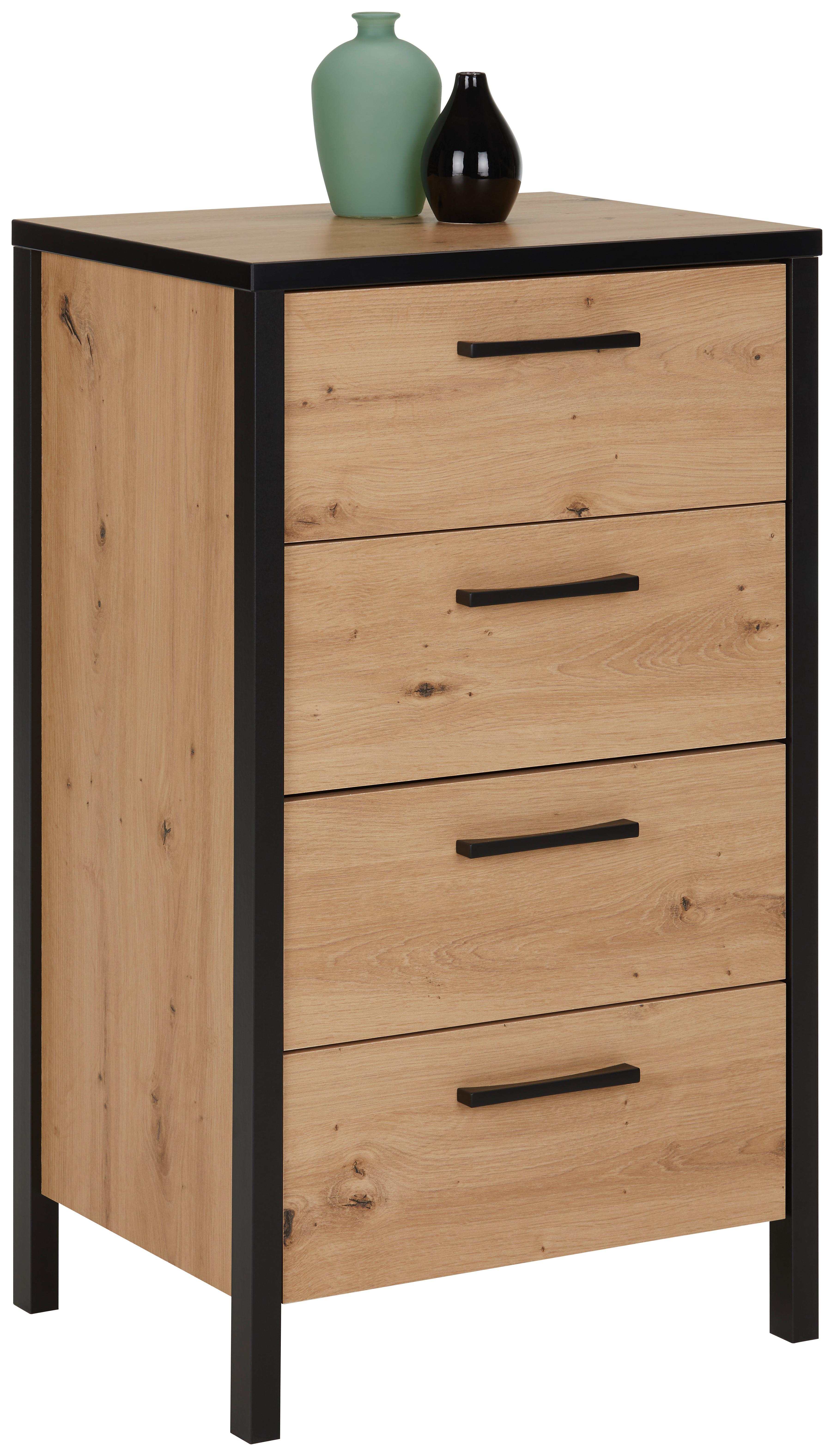 Komoda Kirikus - farby dubu/čierna, Moderný, kov/kompozitné drevo (50,4/88/40cm) - Modern Living