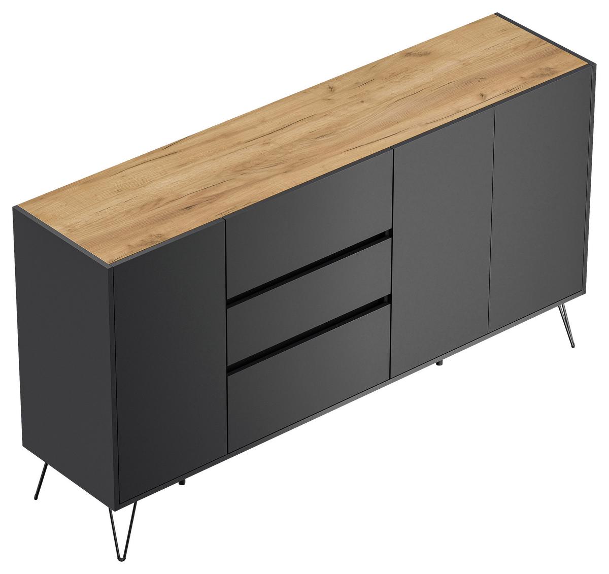 Sideboard Posseik Industrial Eichefarben/graphitf. B: 177cm - Eichefarben/Schwarz, Design, Holzwerkstoff (177/93,6/42cm) - P & B