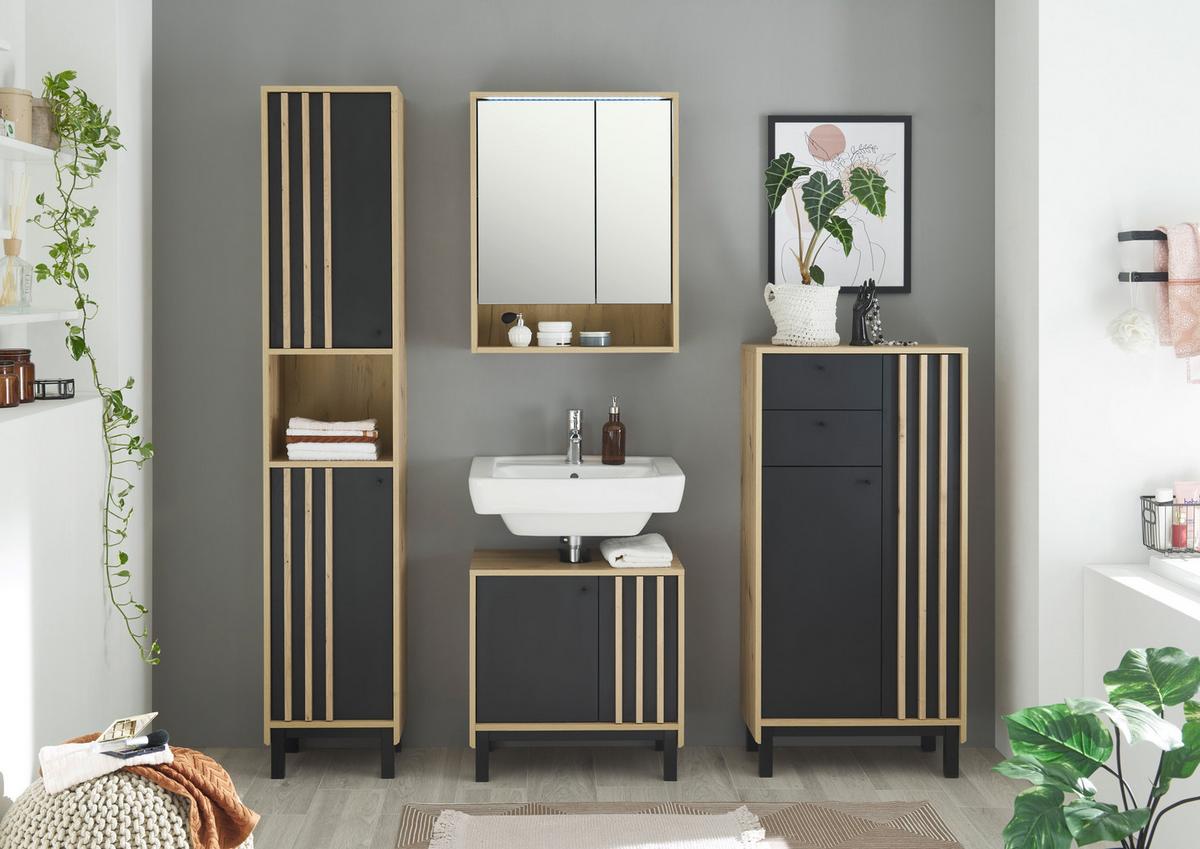 Hochschrank Volano BxH 38x195 cm Eiche Dekor/Schwarz - Schwarz/Eiche Artisan, MODERN, Holzwerkstoff (38/195/32cm) - MID.YOU