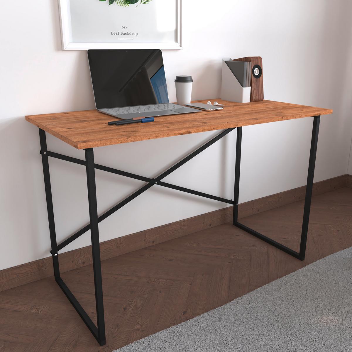 Schreibtisch Insasi Honig Dekor B: 90 cm - Honigeiche/Schwarz, Design, Holzwerkstoff/Metall (90/75/50cm) - MID.YOU